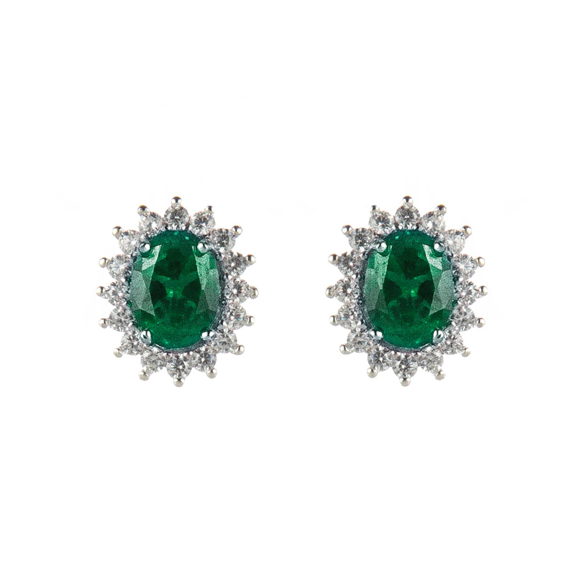 Earrings with cubic zirconia oval Pearl - Green - Sodini Bijoux