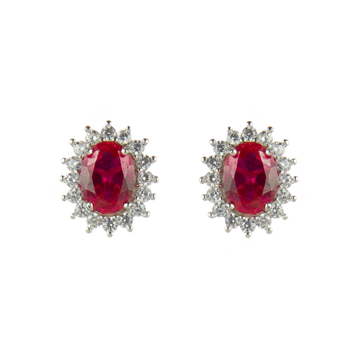 Earrings with cubic zirconia oval Pearl - Red - Sodini Bijoux
