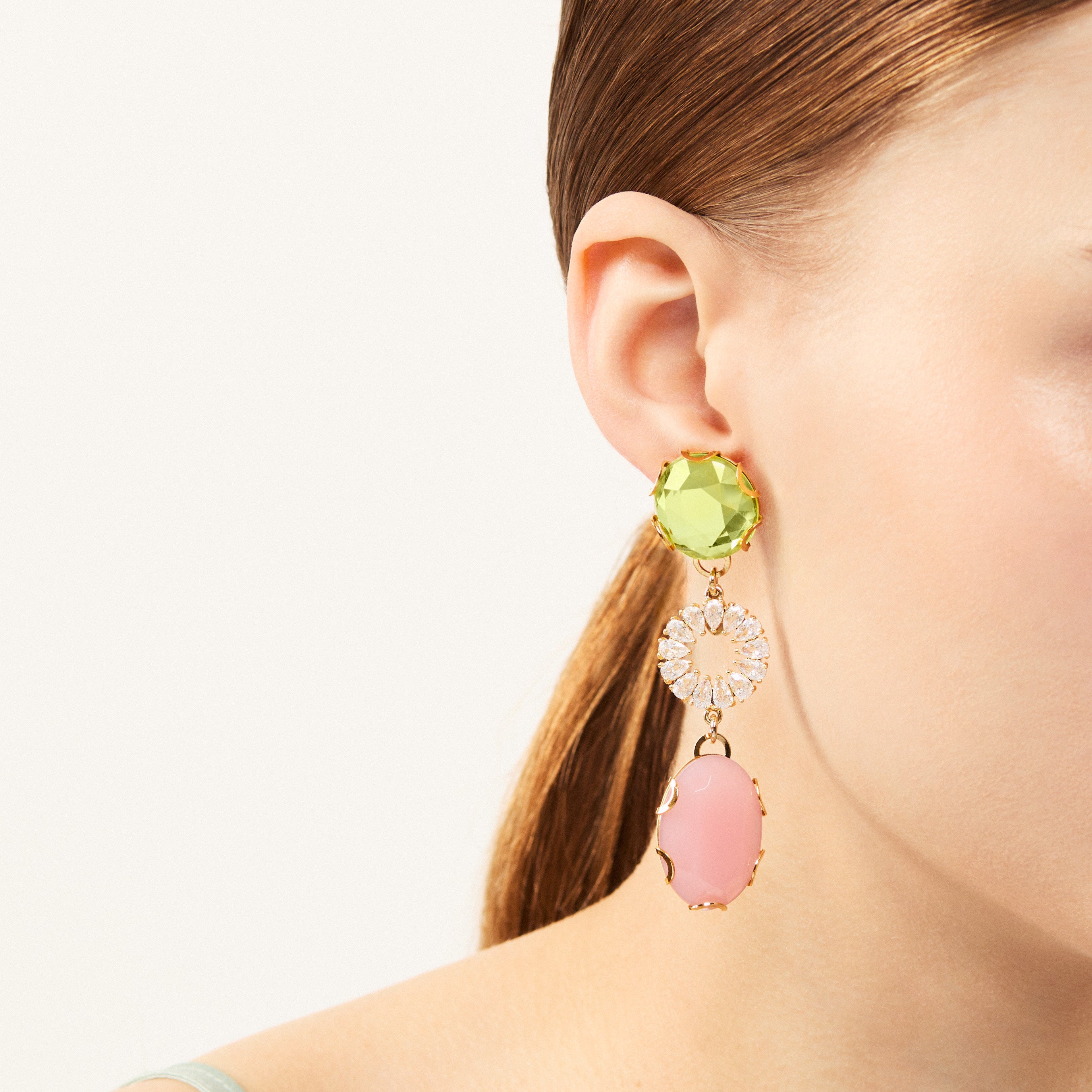 Orecchini con charm a gocce Sunrise - Verde e rosa - Sodini Bijoux