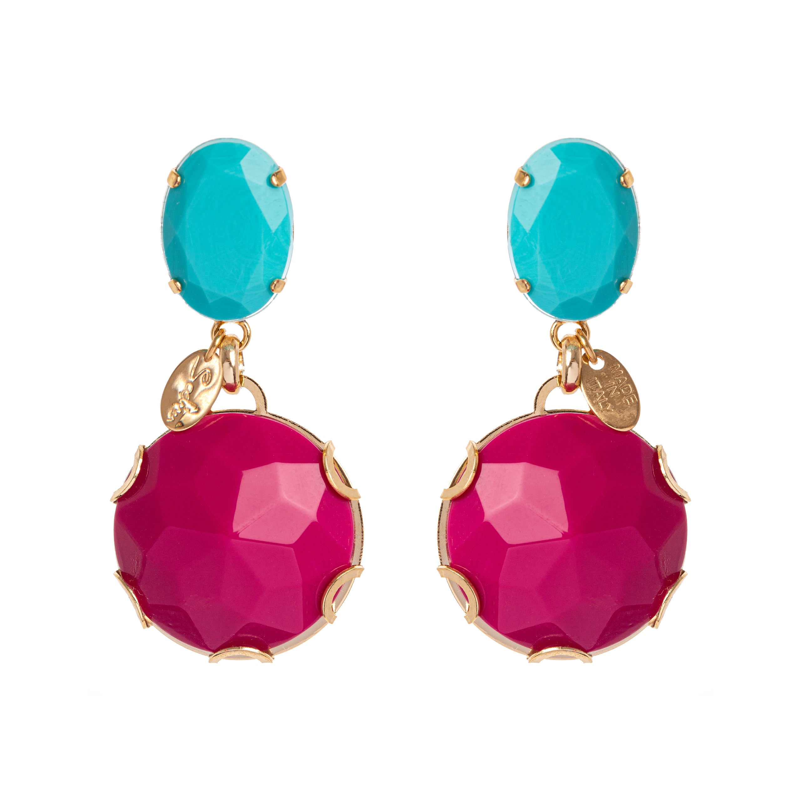 Earrings with two charms Sunrise - Turquoise and fuchsia - Sodini Bijoux