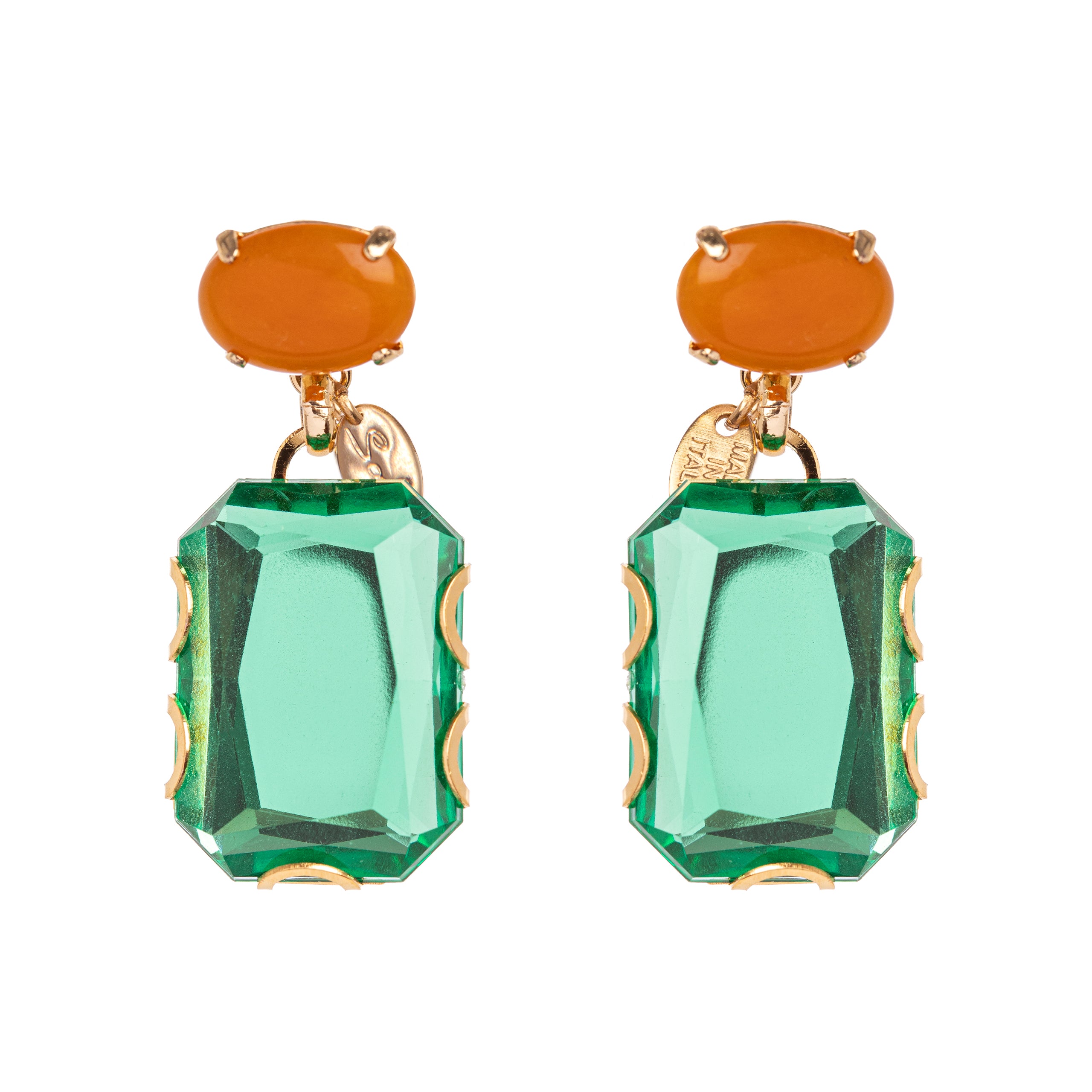 Earrings with vitreous pendant Sunrise - Orange and green - Sodini Bijoux