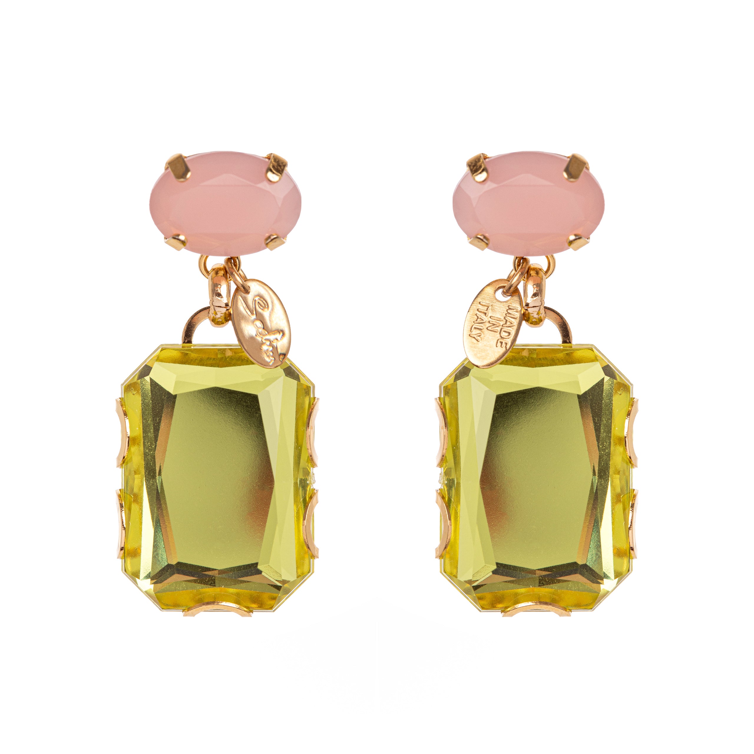 Earrings with glassy pendant Sunrise - Green and pink - Sodini Bijoux