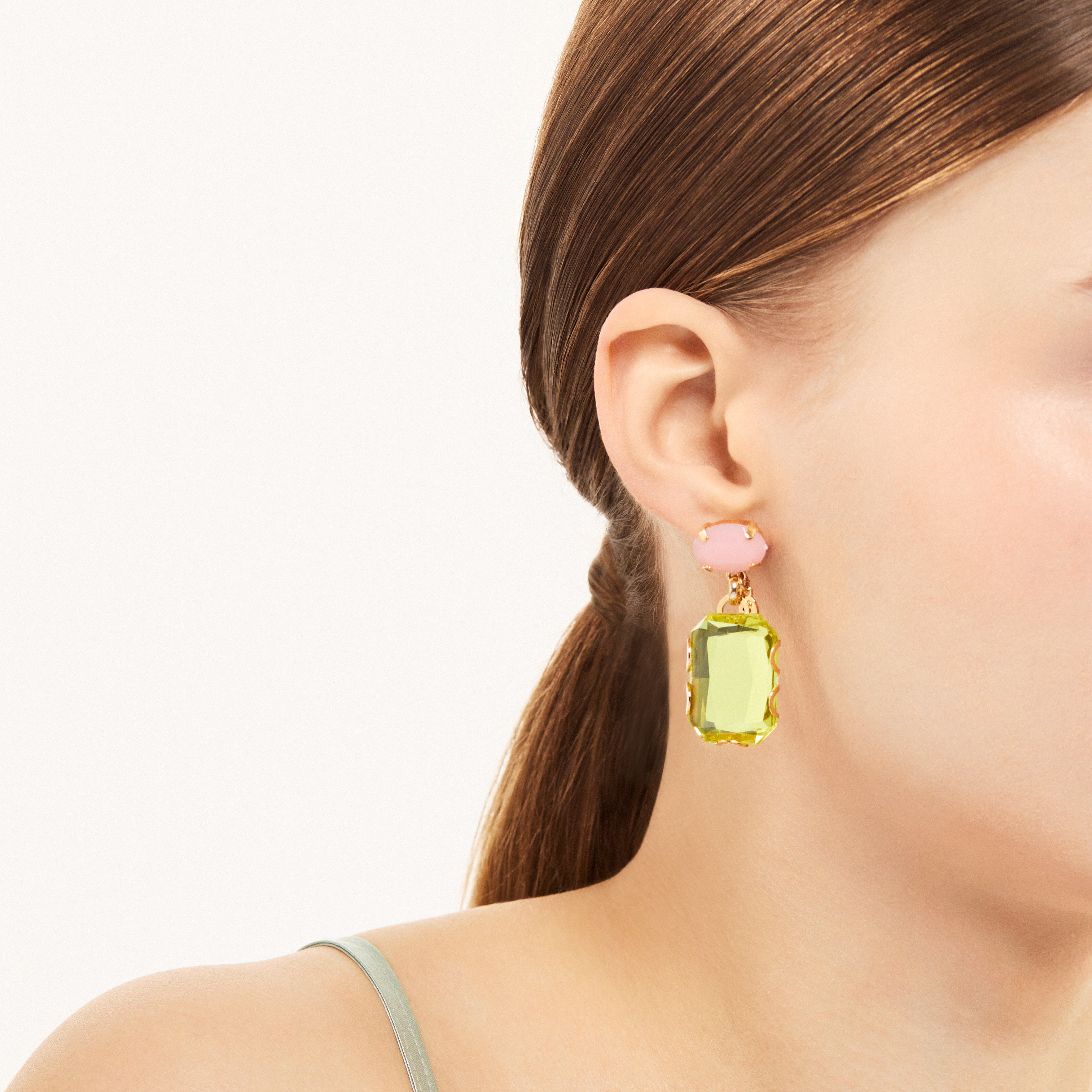 Earrings with glassy pendant Sunrise - Green and pink - Sodini Bijoux