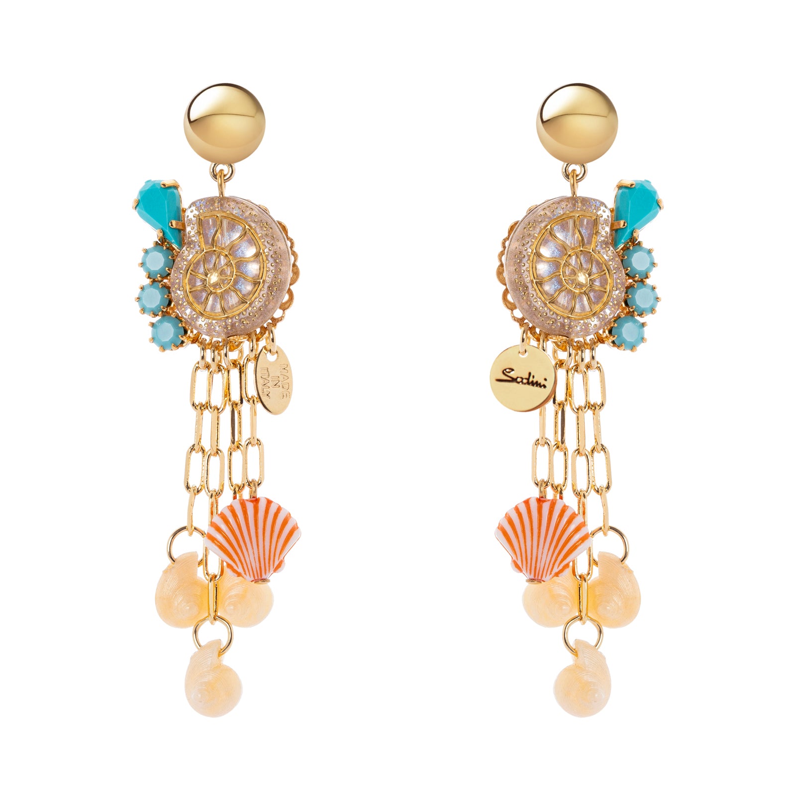 Orecchini chiocciolina e catenelle Ondina - Multicolor - Sodini Bijoux