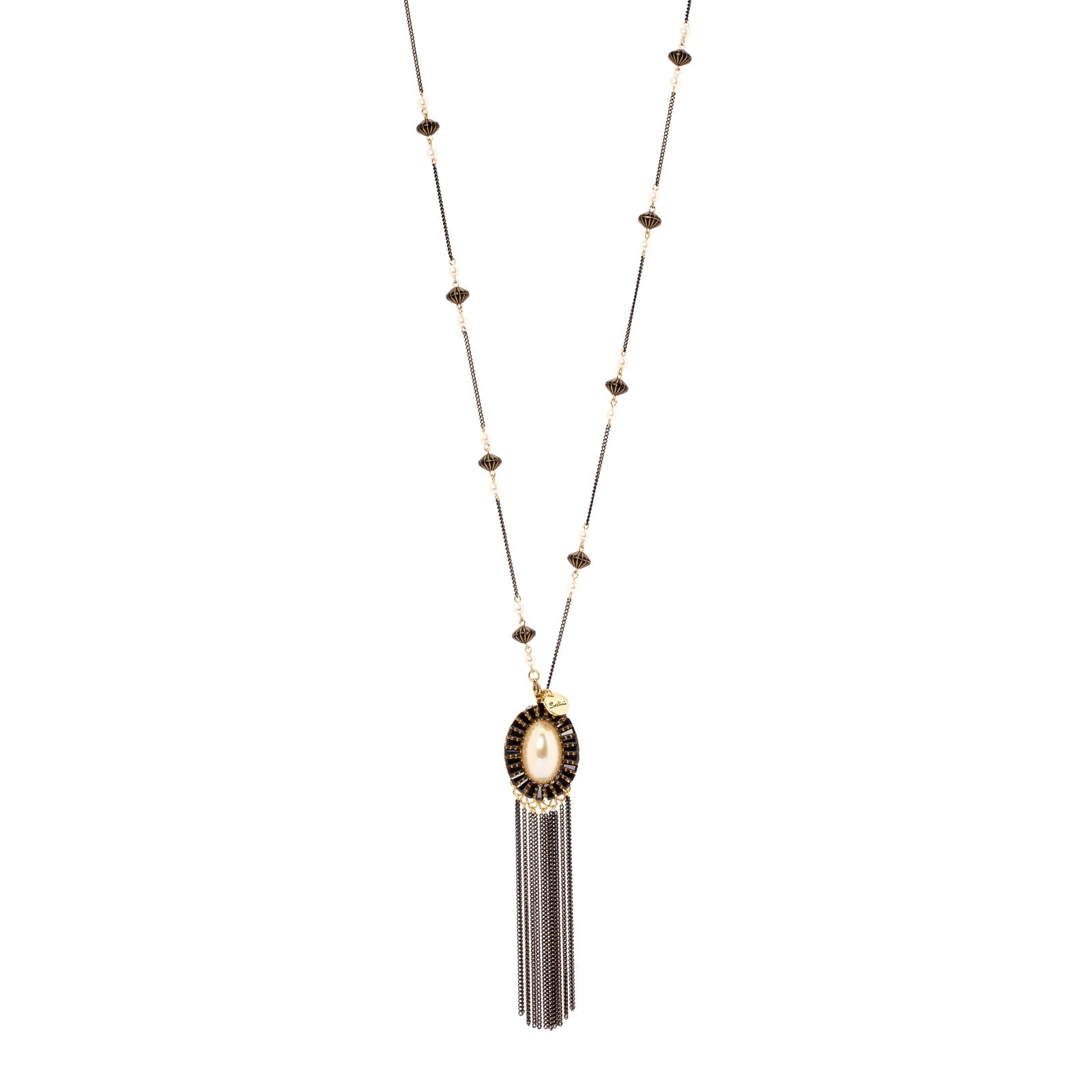 Collana lunga ciondolo nappina Amytis - Bianco e nero - Sodini Bijoux