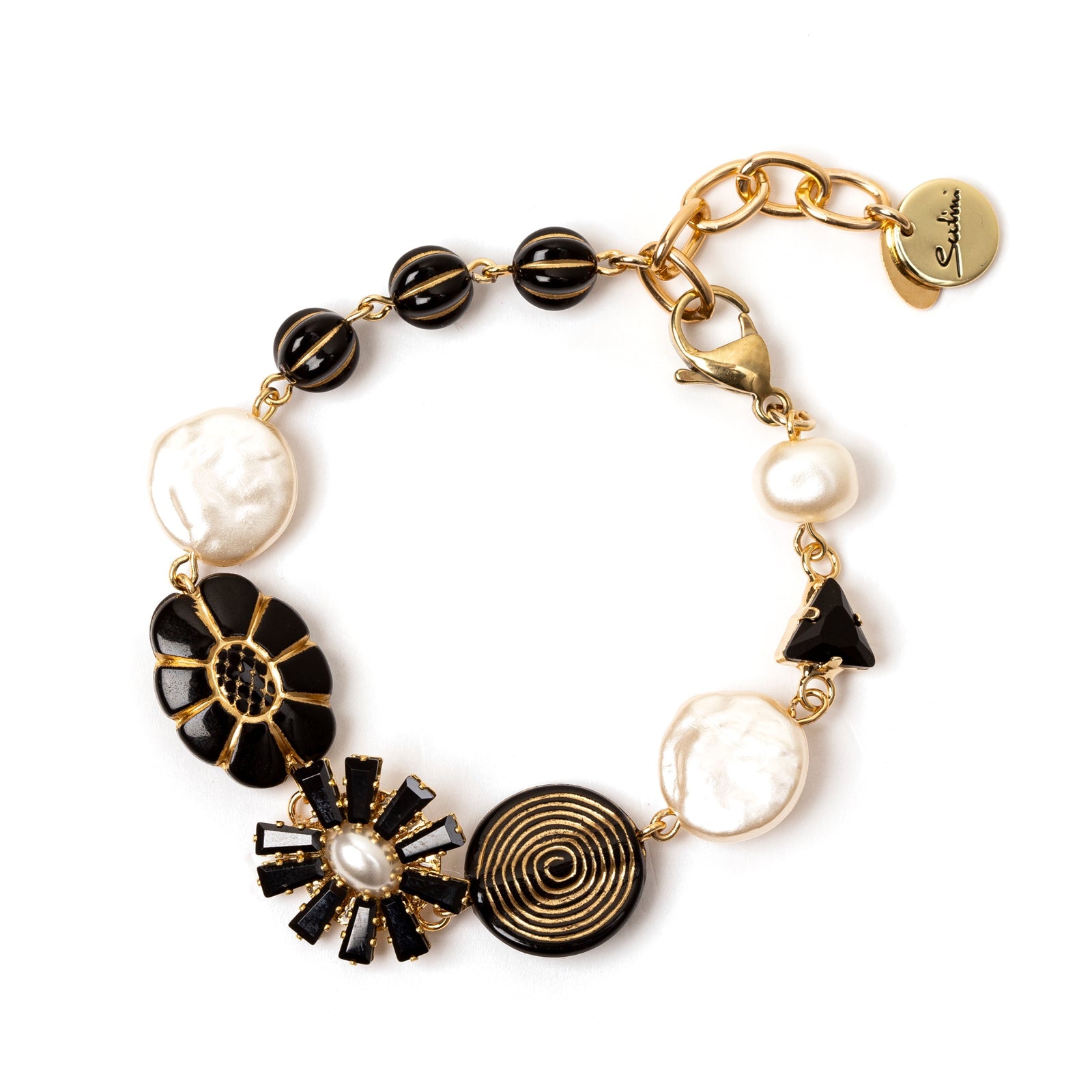 Bracciale con fiori Amytis - Bianco e nero - Sodini Bijoux