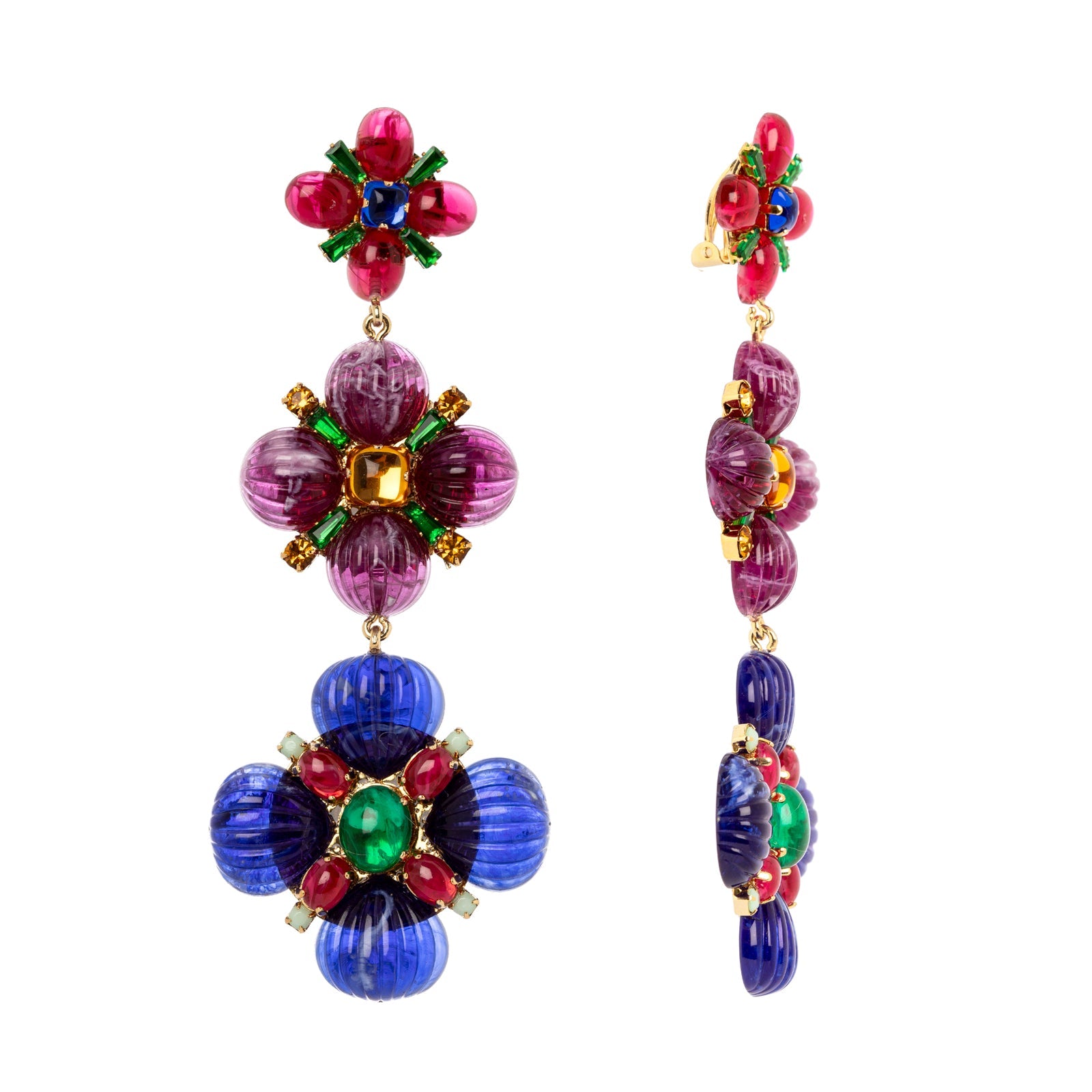 Orecchini lunghi a tre elementi Nellie - Multicolor - Sodini Bijoux