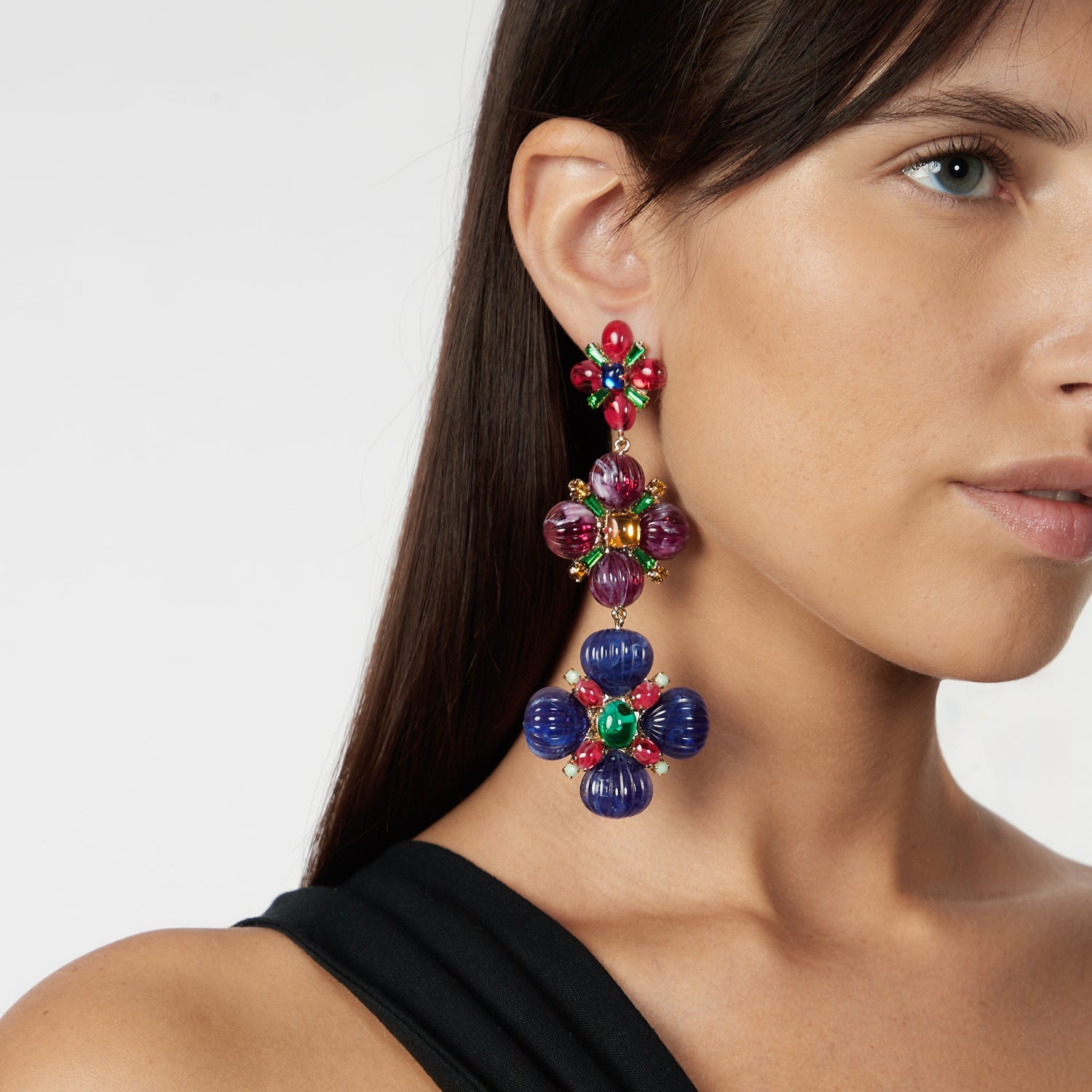 Orecchini lunghi a tre elementi Nellie - Multicolor - Sodini Bijoux