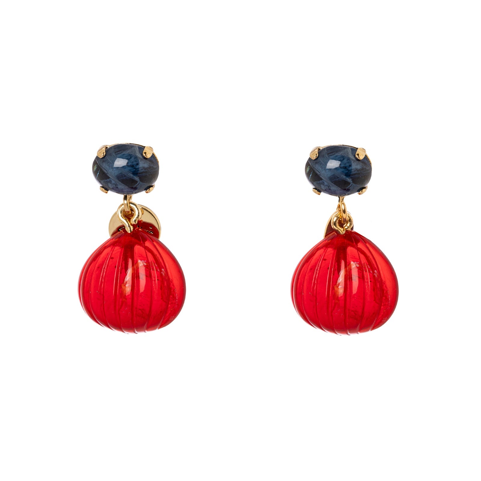 Orecchini cabochon e goccia a fasce Nellie - Rosso - Sodini Bijoux