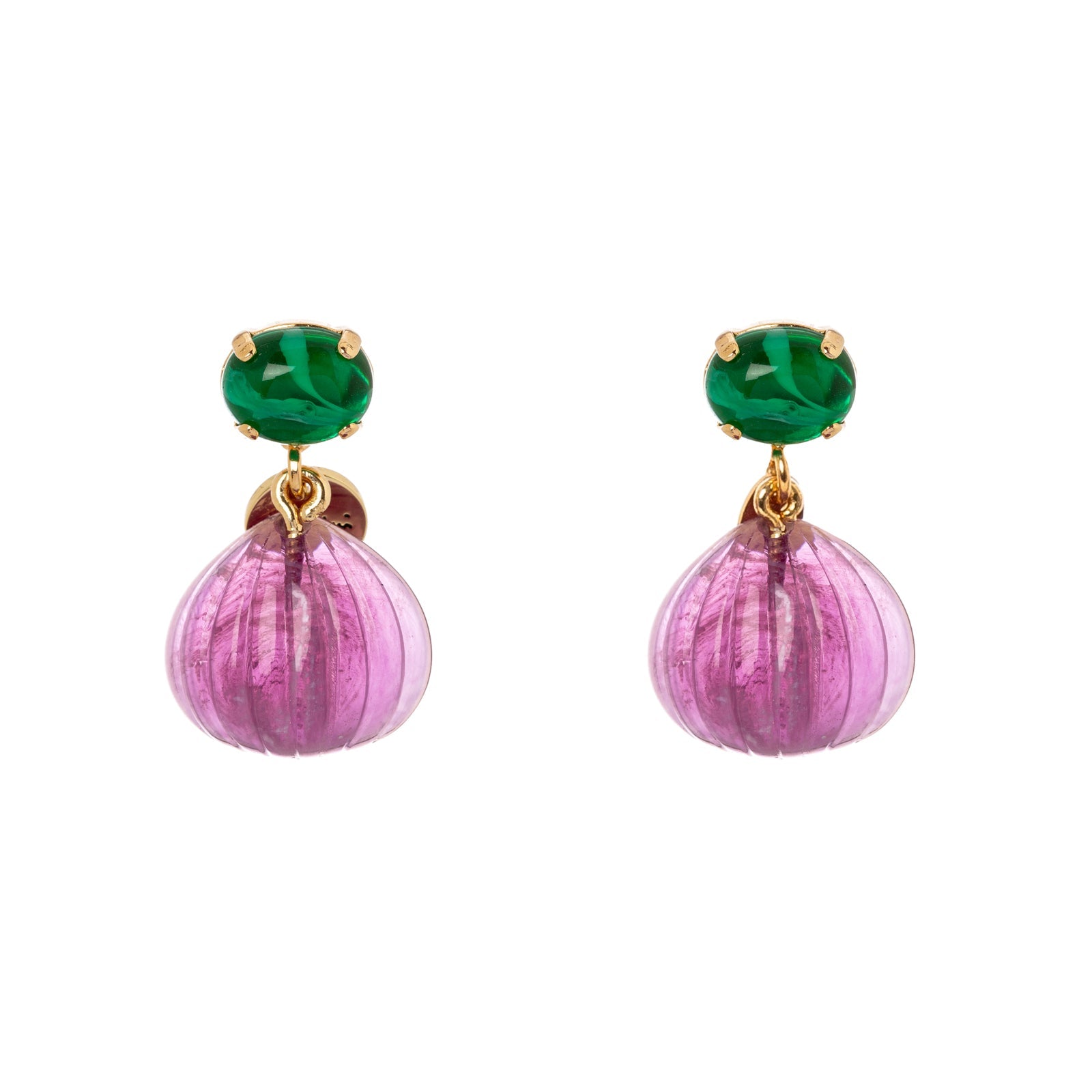 Cabochon and striped drop earrings Nellie - Purple - Sodini Bijoux
