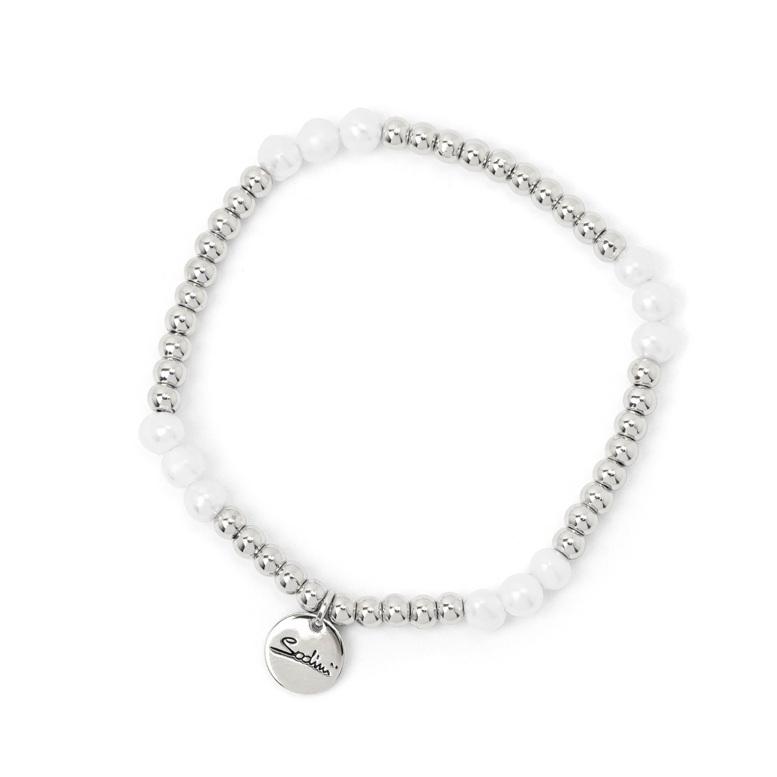 Elastic bracelet boules and pearls Andromeda - Silver - Sodini Bijoux