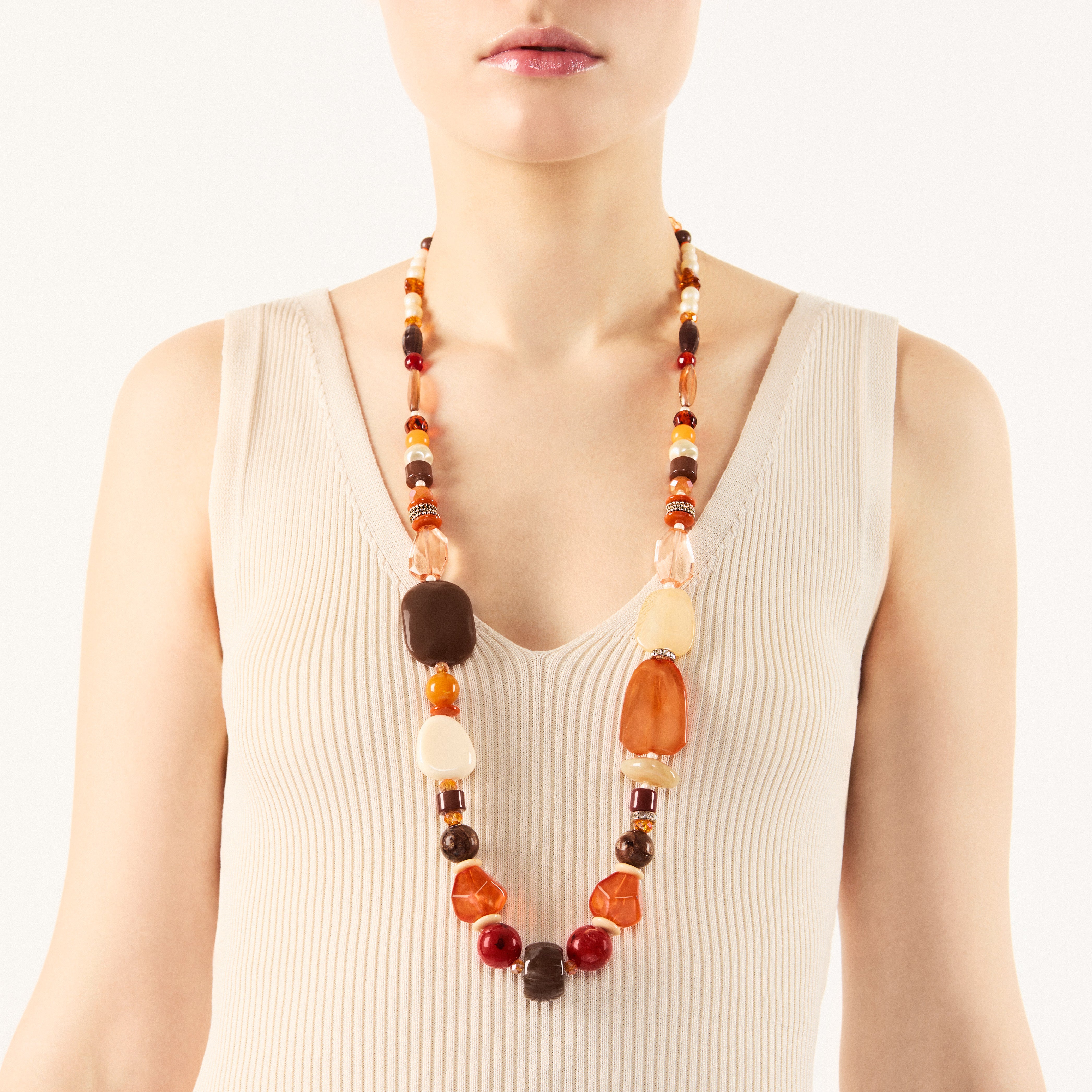 Collana lunga pietre e perline Essenza - Corallo - Sodini Bijoux