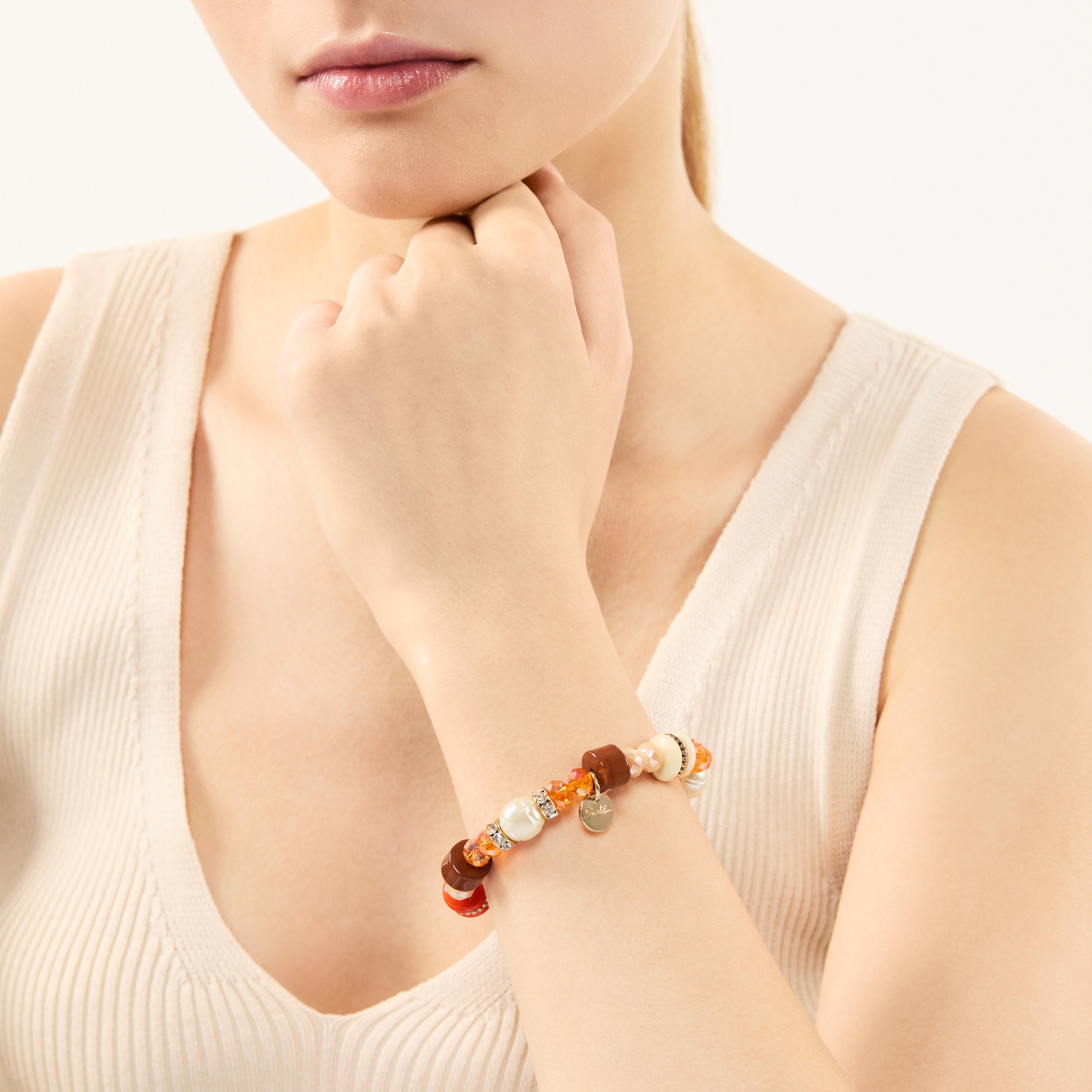 Bracciale elastico con pietre levigate piccole Essenza - Corallo - Sodini Bijoux