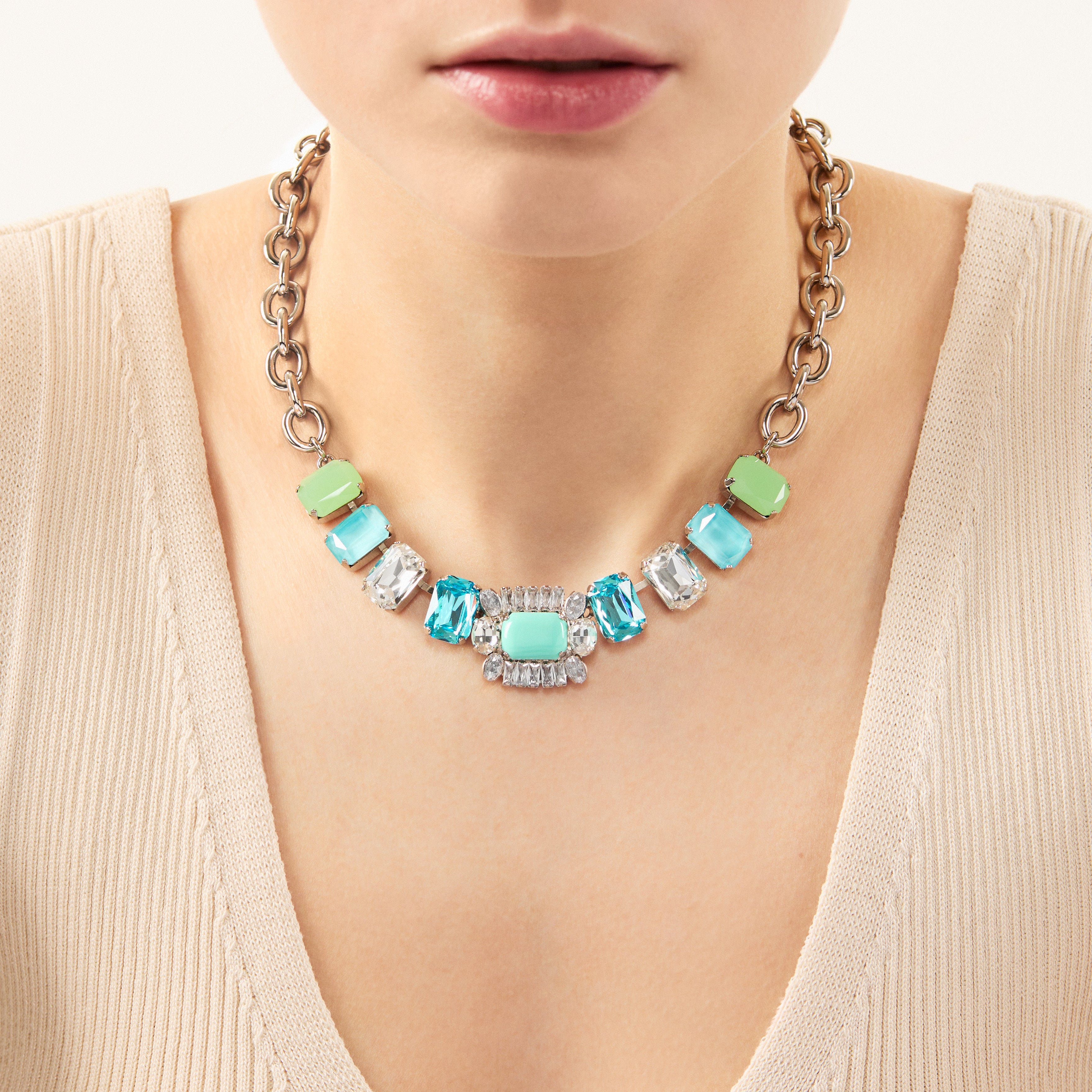 Girocollo cristalli e charm Faville turchese - Turchese - Sodini Bijoux