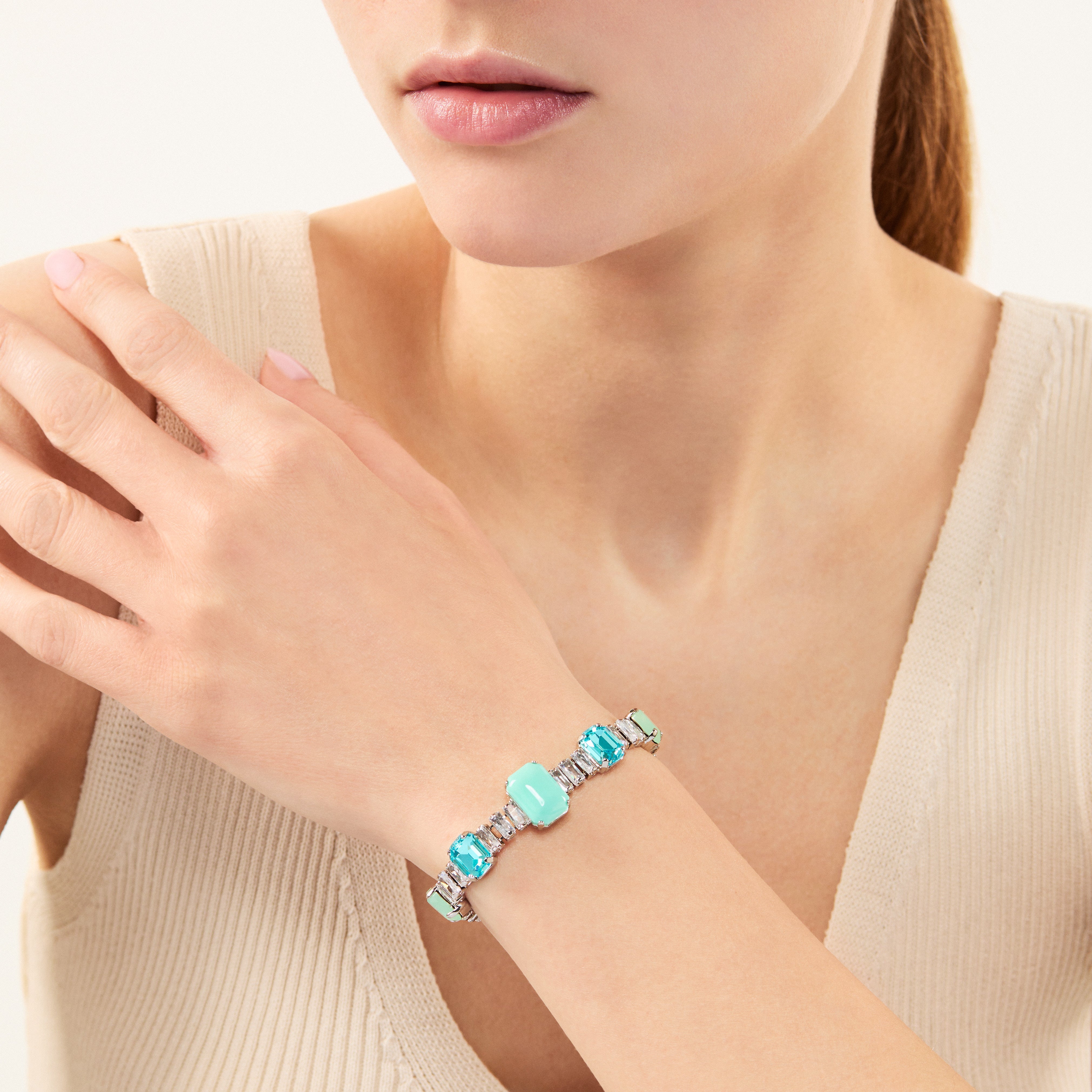 Cubic zirconia wire bracelet Faville Blue - Turquoise - Sodini Bijoux