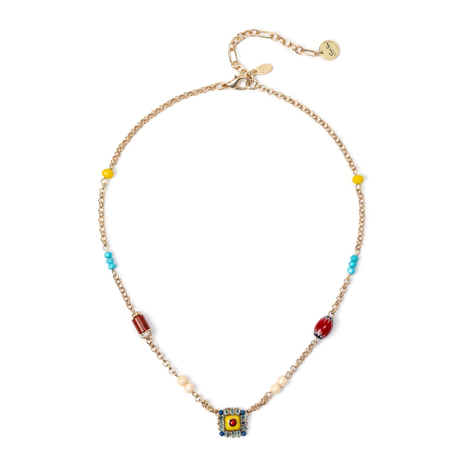 Short necklace with geometrical charm Partenope - Multicolor - Sodini Bijoux