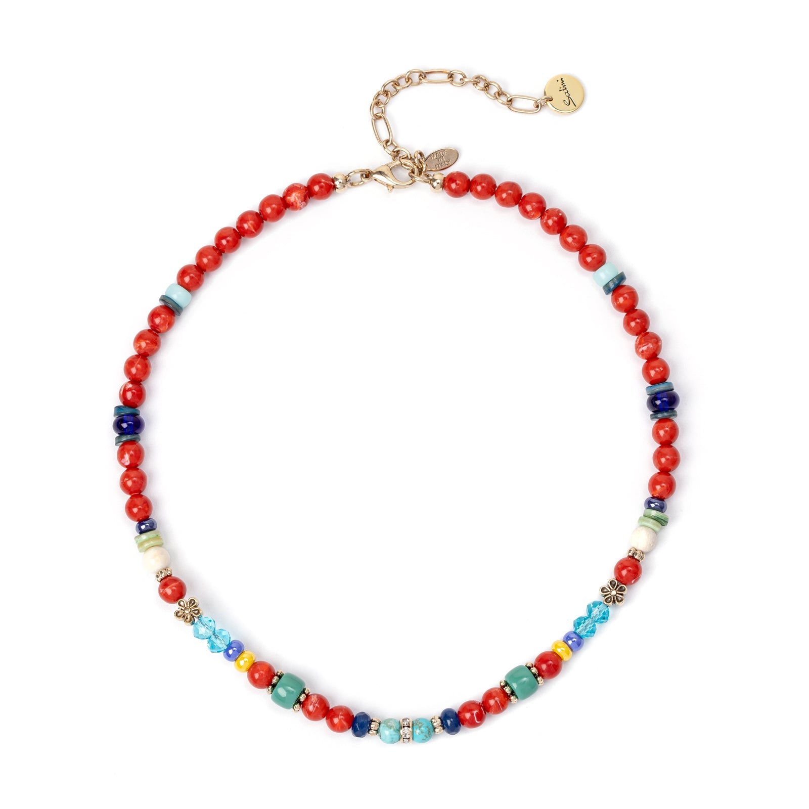 Short necklace with boules and little charms Partenope - Multicolor - Sodini Bijoux
