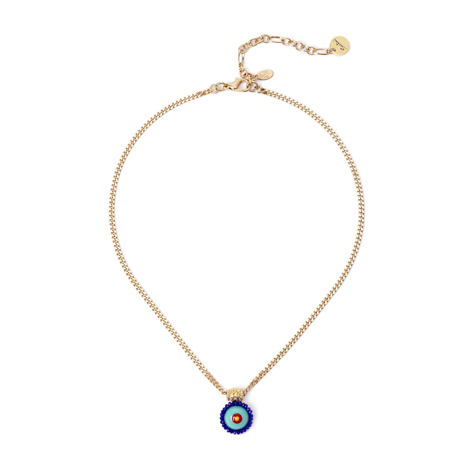 Short necklace groumette and round pendant Partenope - Turquoise - Sodini Bijoux