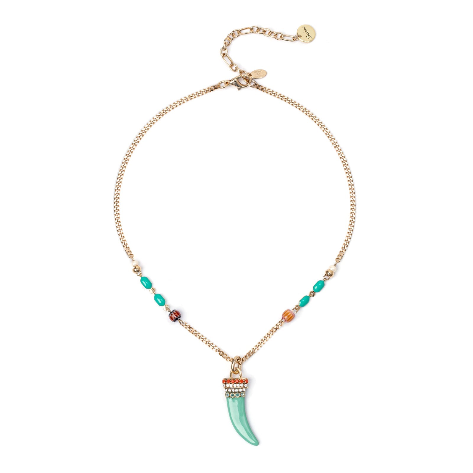 Short necklace groumette and lucky horn Partenope - Turquoise - Sodini Bijoux