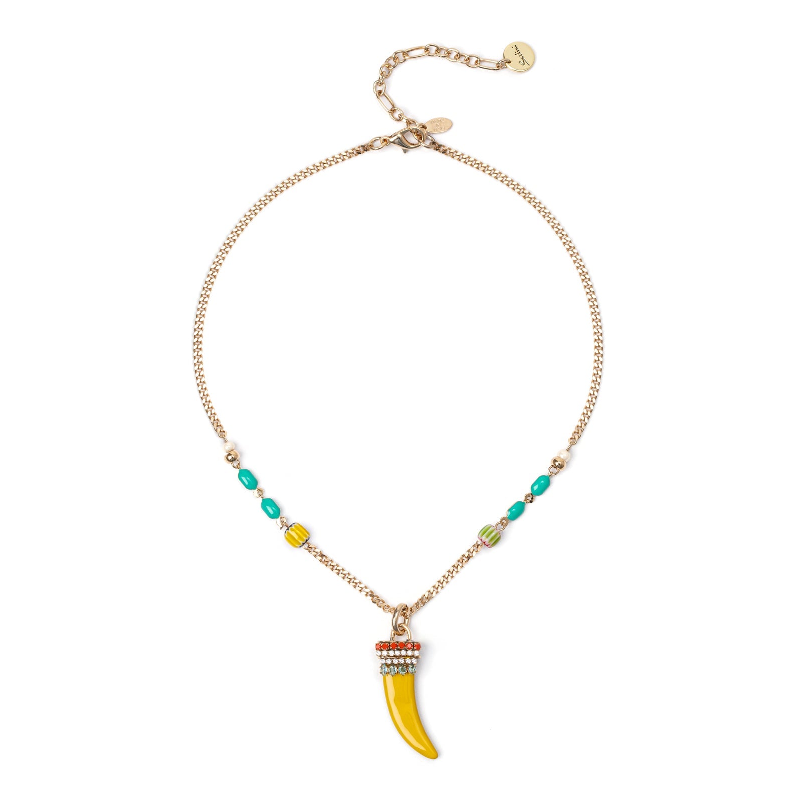 Short necklace groumette and lucky horn Partenope - Yellow - Sodini Bijoux