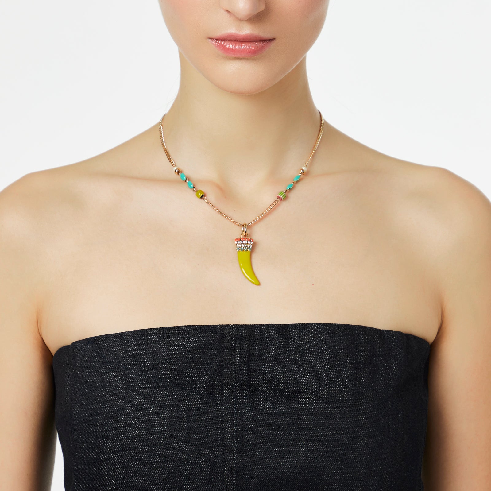 Short necklace groumette and lucky horn Partenope - Yellow - Sodini Bijoux