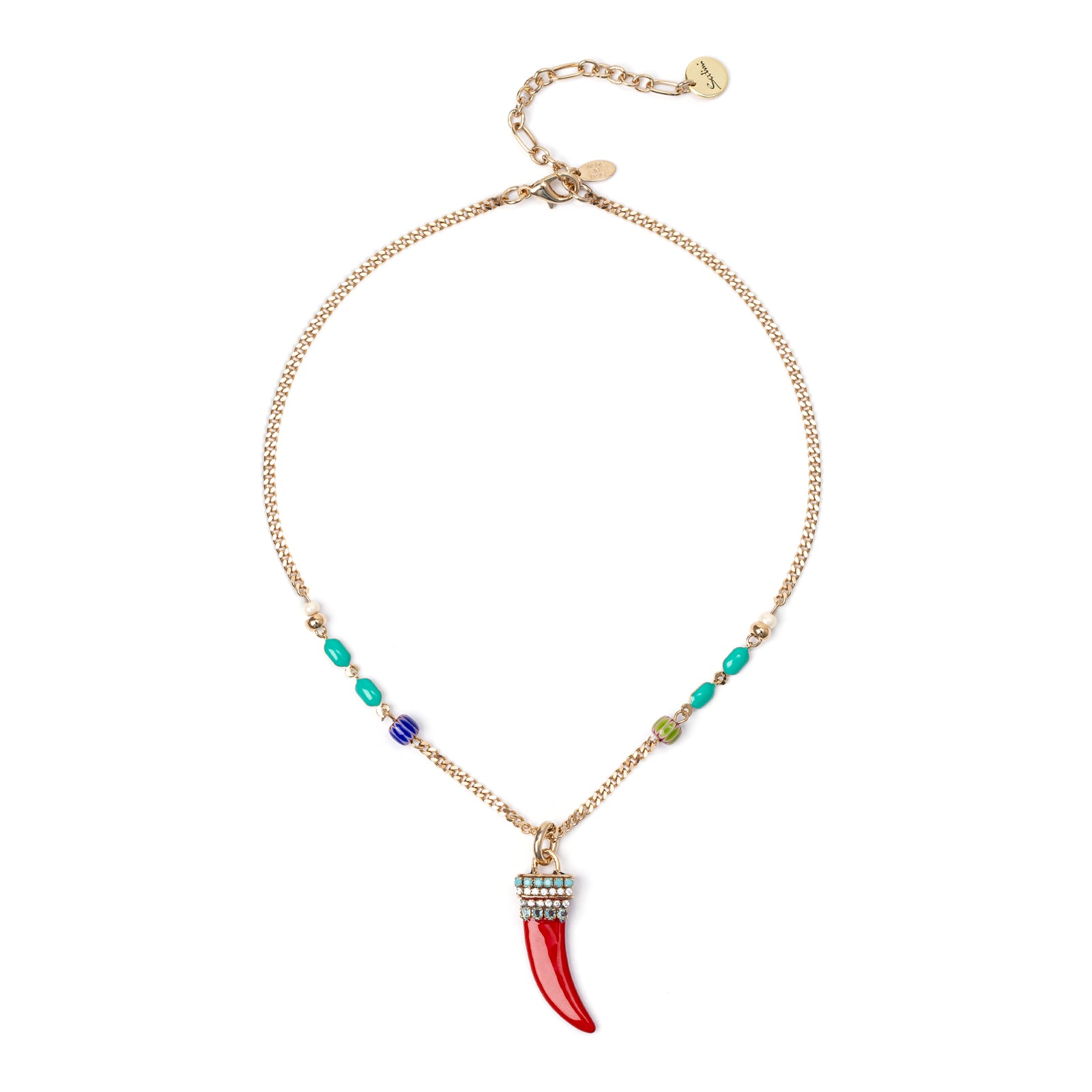 Short necklace groumette and lucky horn Partenope - Red - Sodini Bijoux