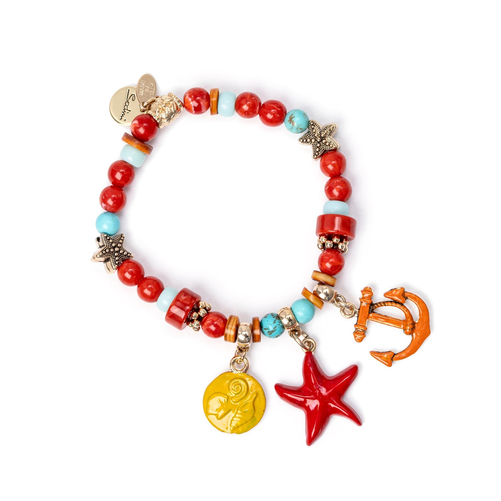 Elastic bracelet with anchor, starfish and disc Partenope - Multicolor - Sodini Bijoux