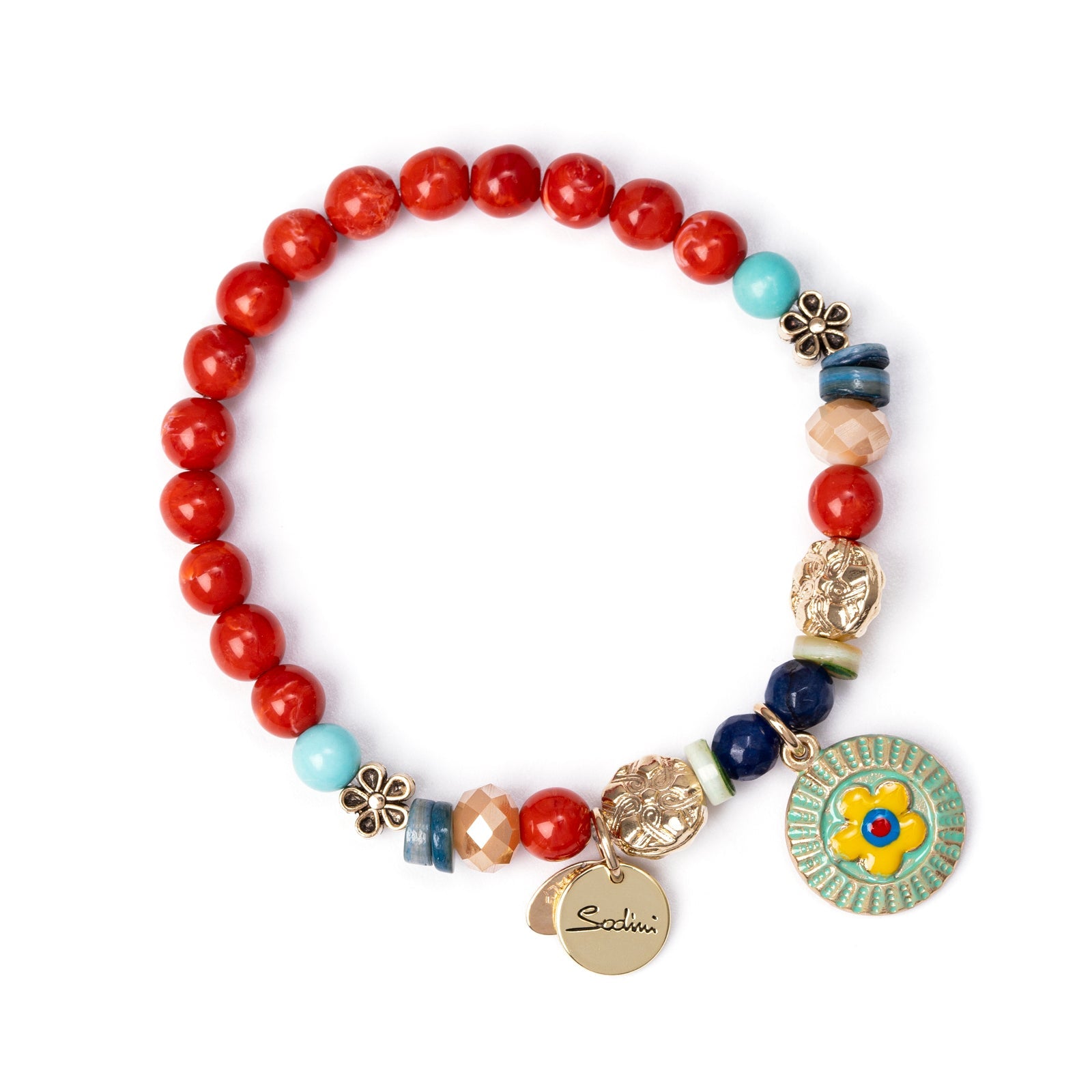 Bracciale elastico boule e dischetto con fiore Partenope - Multicolor - Sodini Bijoux
