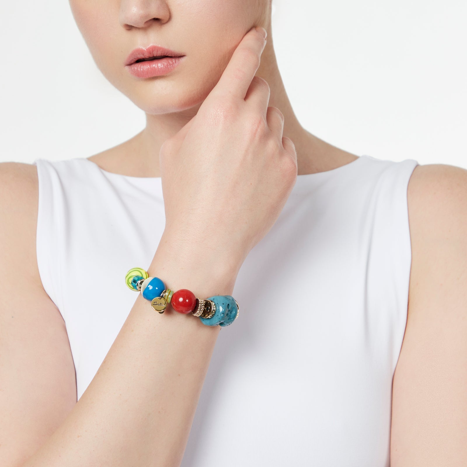 Bracciale elastico grandi boule, perline, anellini Partenope - Multicolor - Sodini Bijoux