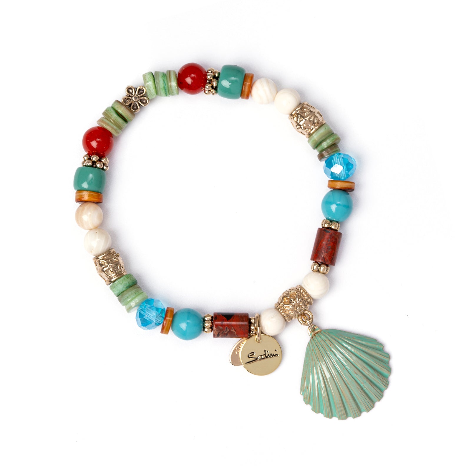 Bracciale elastico con conchiglia pendente Partenope - Multicolor - Sodini Bijoux