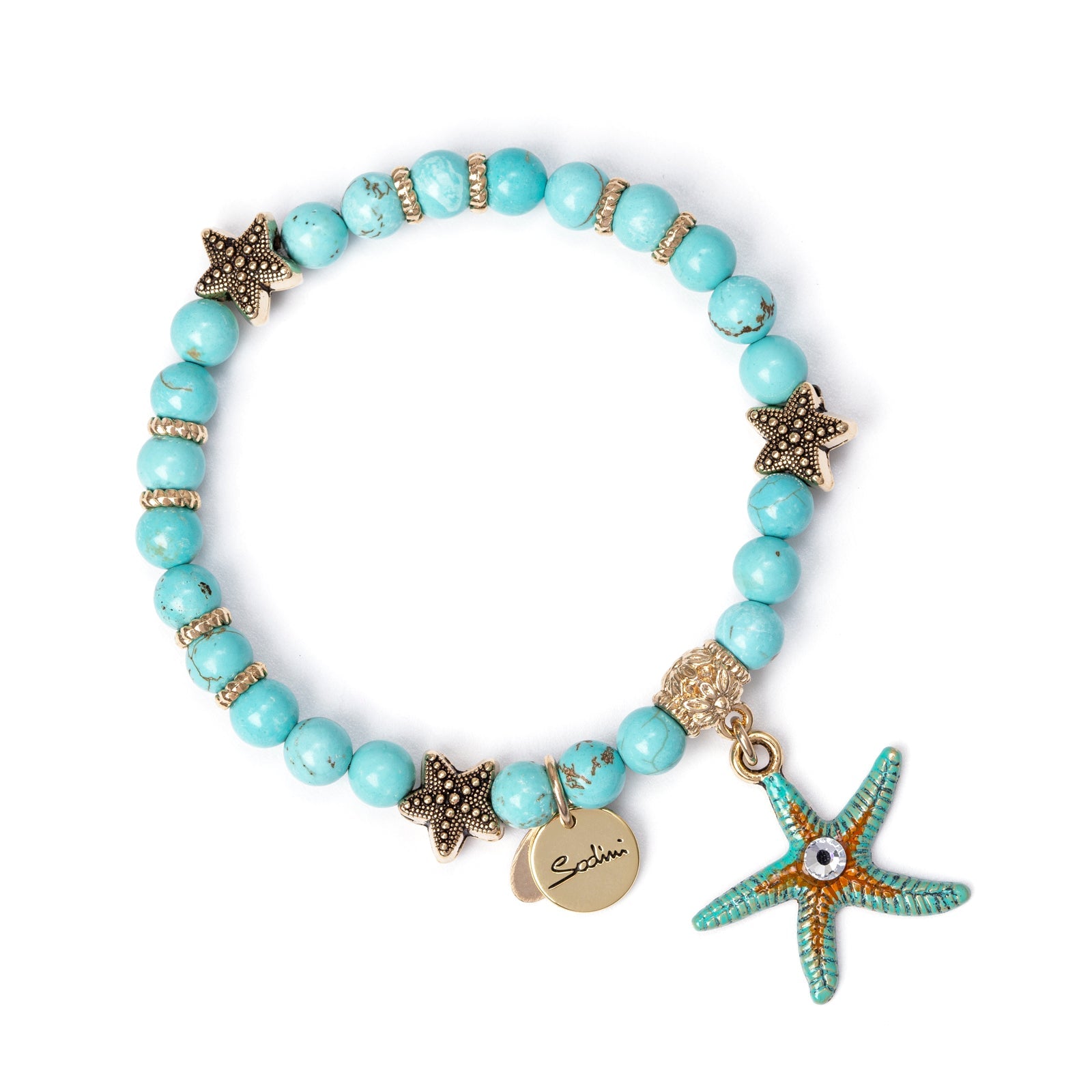Bracciale elastico con stella marina pendente Partenope - Turchese - Sodini Bijoux