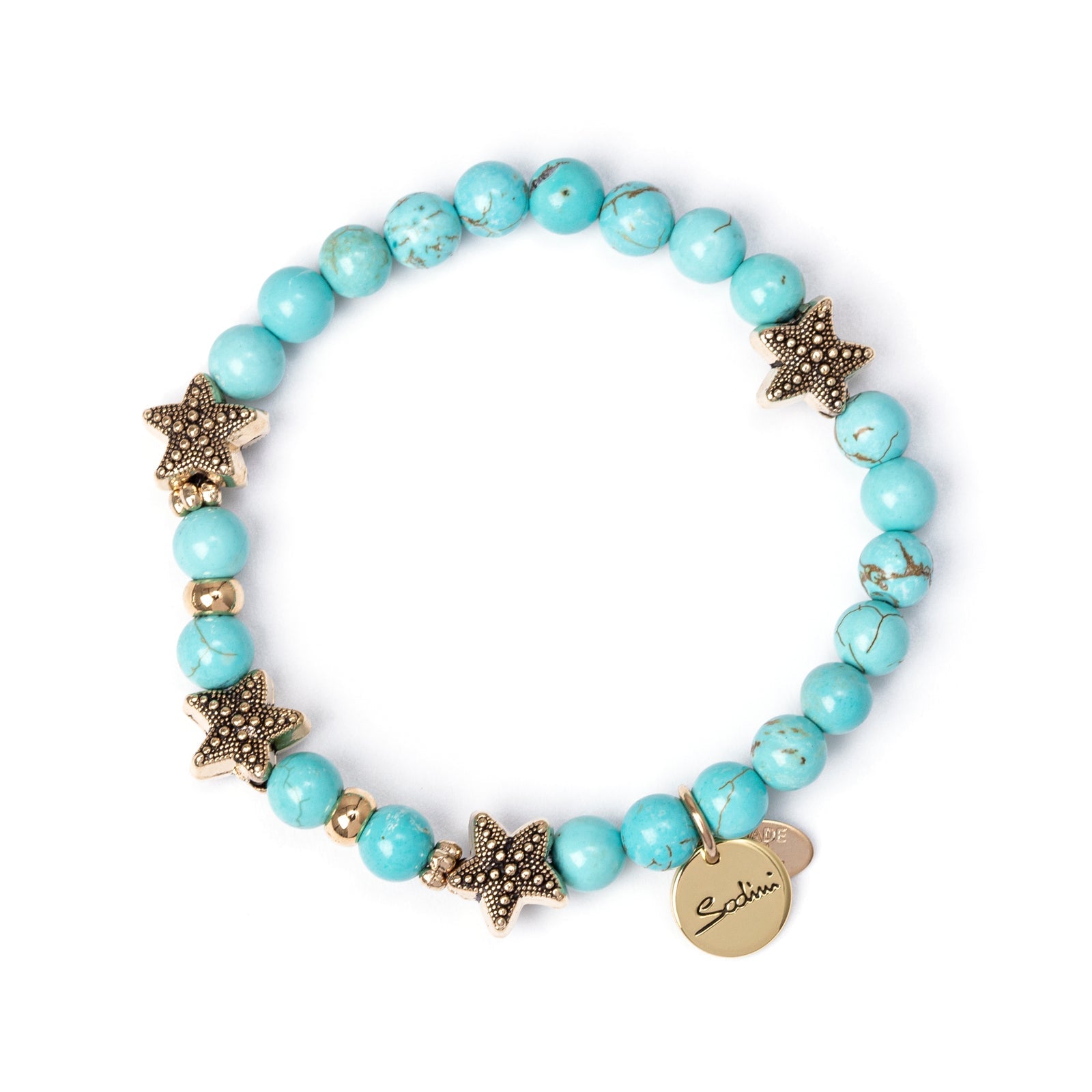 Elastic bracelet boules and mini starfishes Partenope - Turquoise - Sodini Bijoux