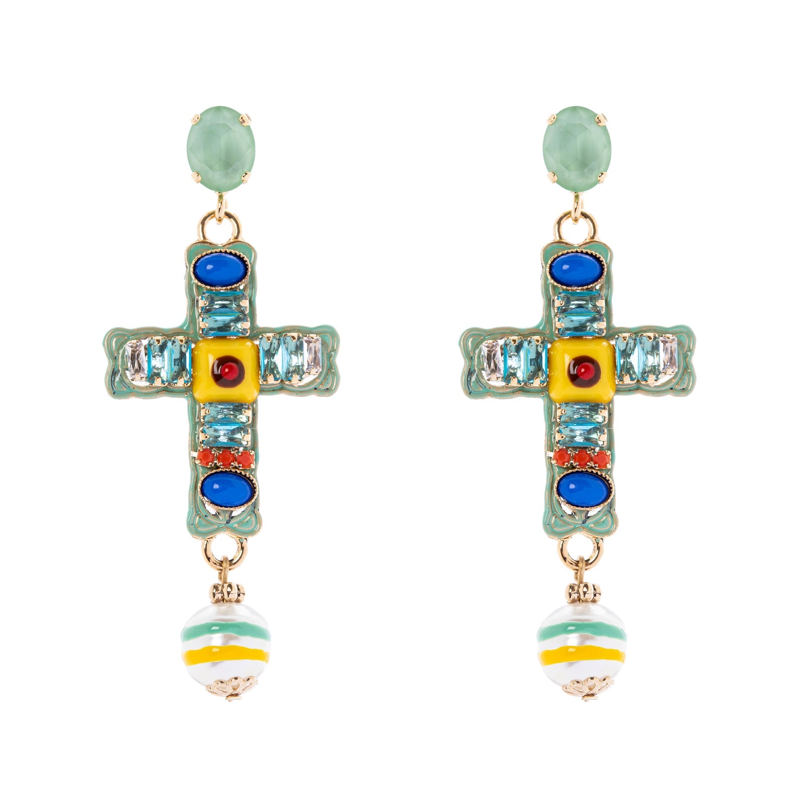 UN PAIO DI CROCI A FIORI PENDENTI IN ARGENTO TIBETANO E CLIP UN PAIO DI CROCI A FIORI PENDENTI IN ARGENTO TIBETANO E CLIP
