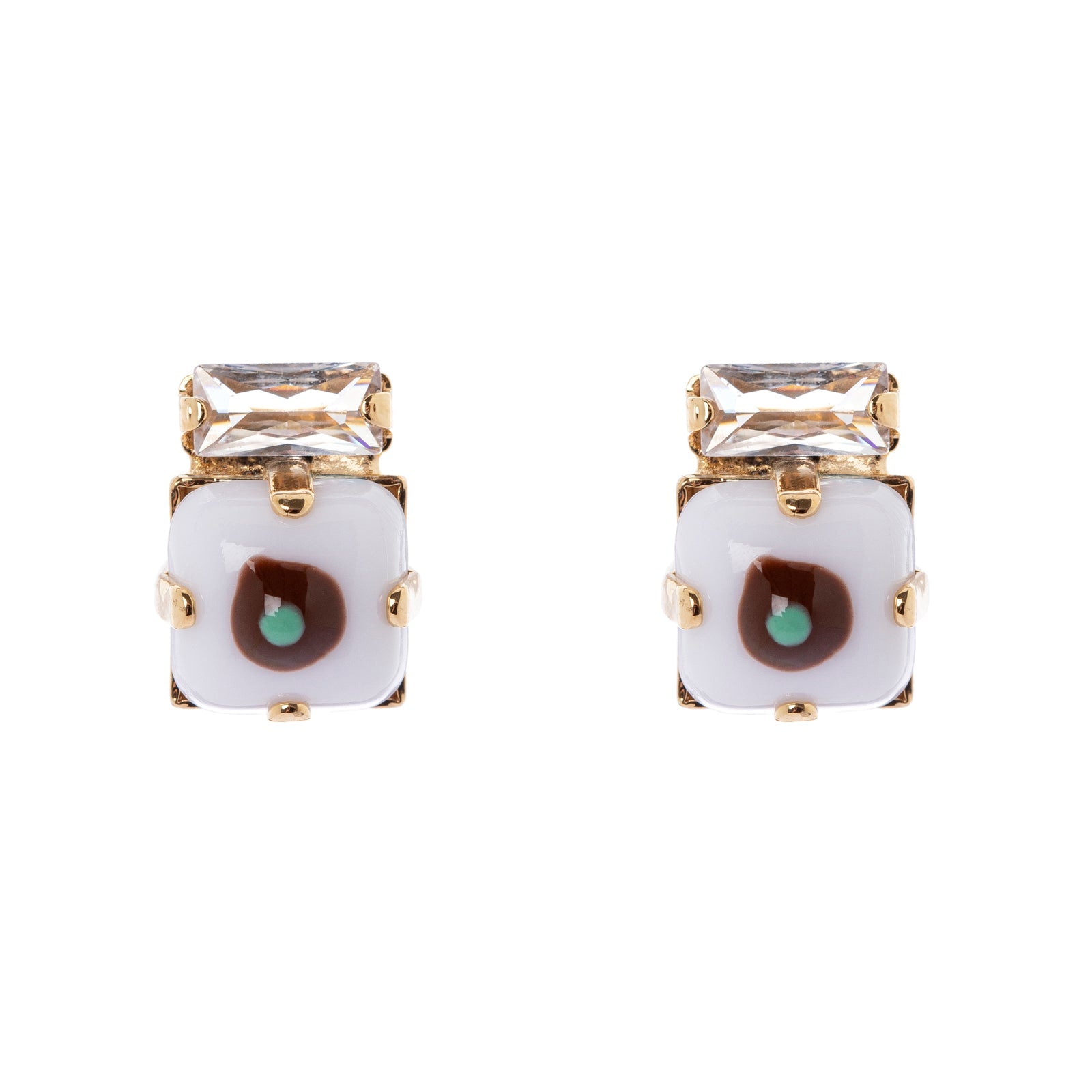 Small earrings cabochon and zirconias Partenope - White - Sodini Bijoux