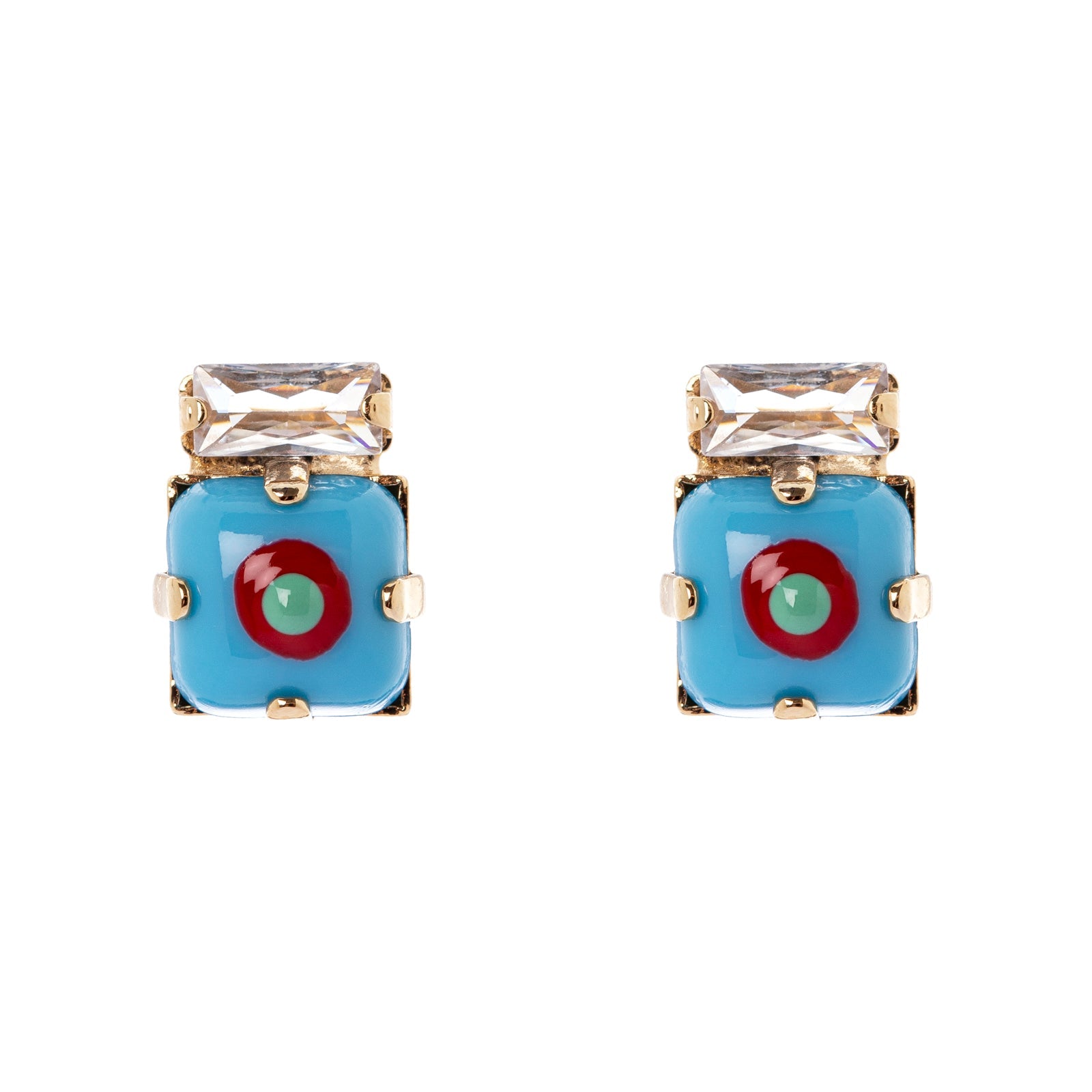 Small earrings cabochon and zirconias Partenope - Turquoise - Sodini Bijoux