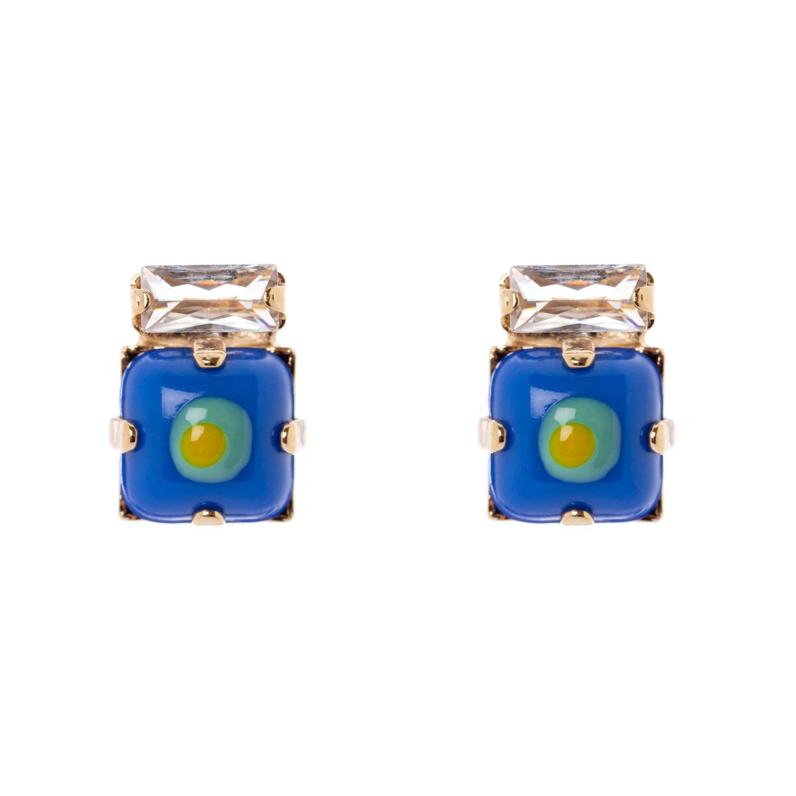 Small earrings cabochon and zirconias Partenope - Blue - Sodini Bijoux