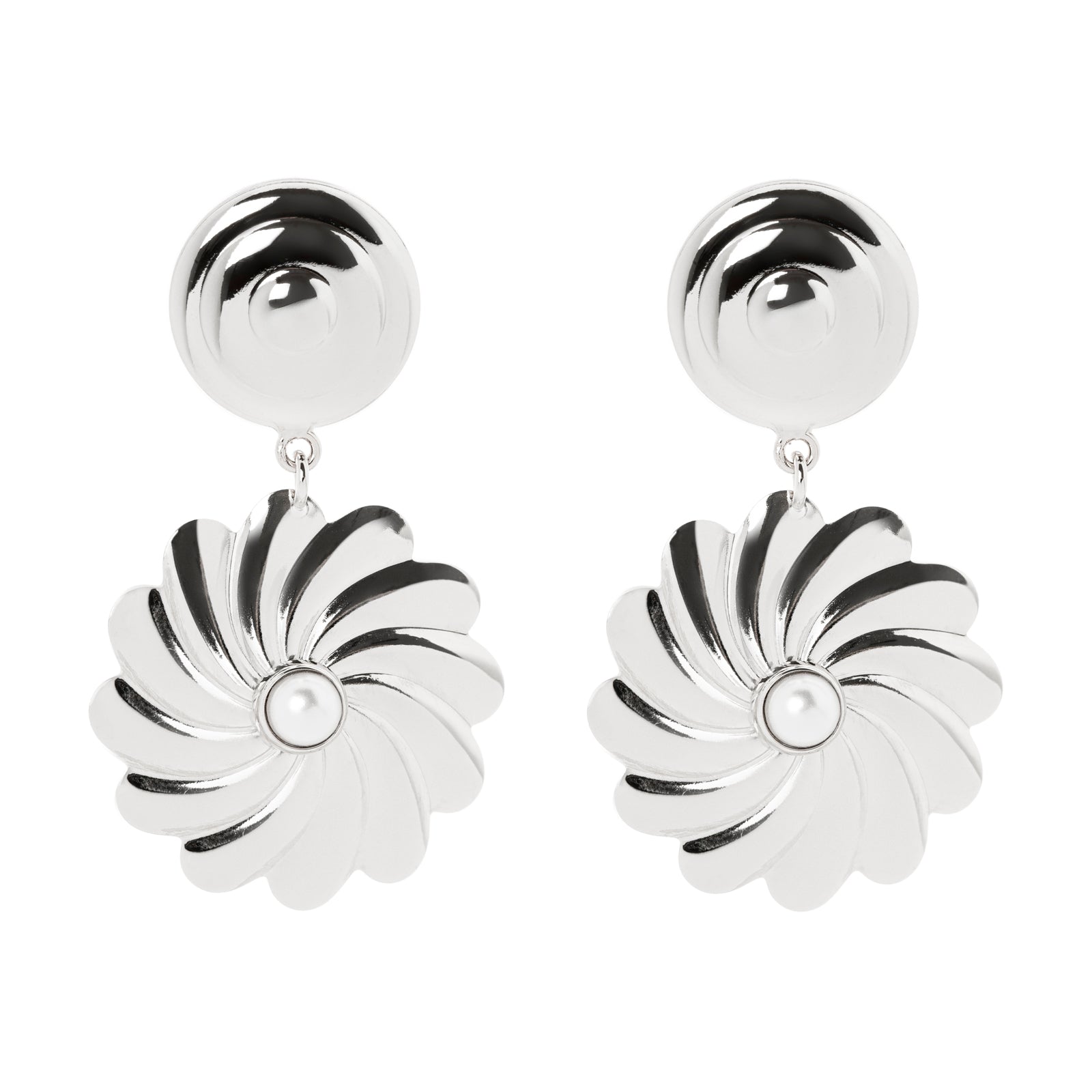 Button and spiral flower earrings Amaranta - Silver - Sodini Bijoux