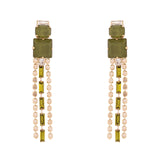Crystals and long fringe earrings Semira - Green - Sodini Bijoux