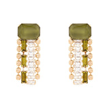 Crystal and short fringe earrings Semira - Green - Sodini Bijoux