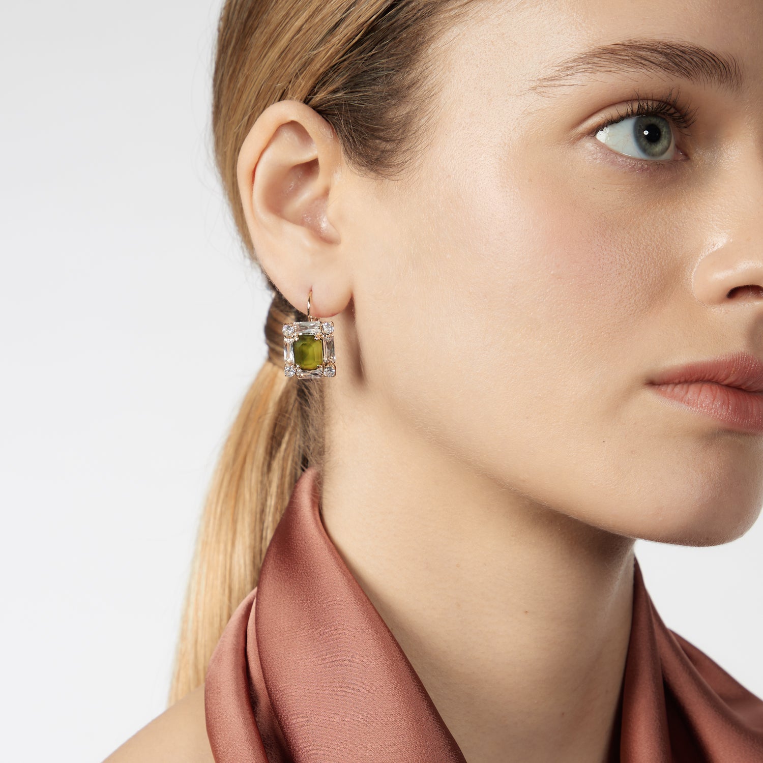 Leverback geometric earrings Semira - Green - Sodini Bijoux
