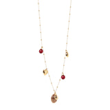 Long necklace spheres and oval pendant Malena - Red - Sodini Bijoux