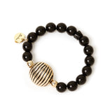 Boules and charm elastic bracelet Malena - Black - Sodini Bijoux