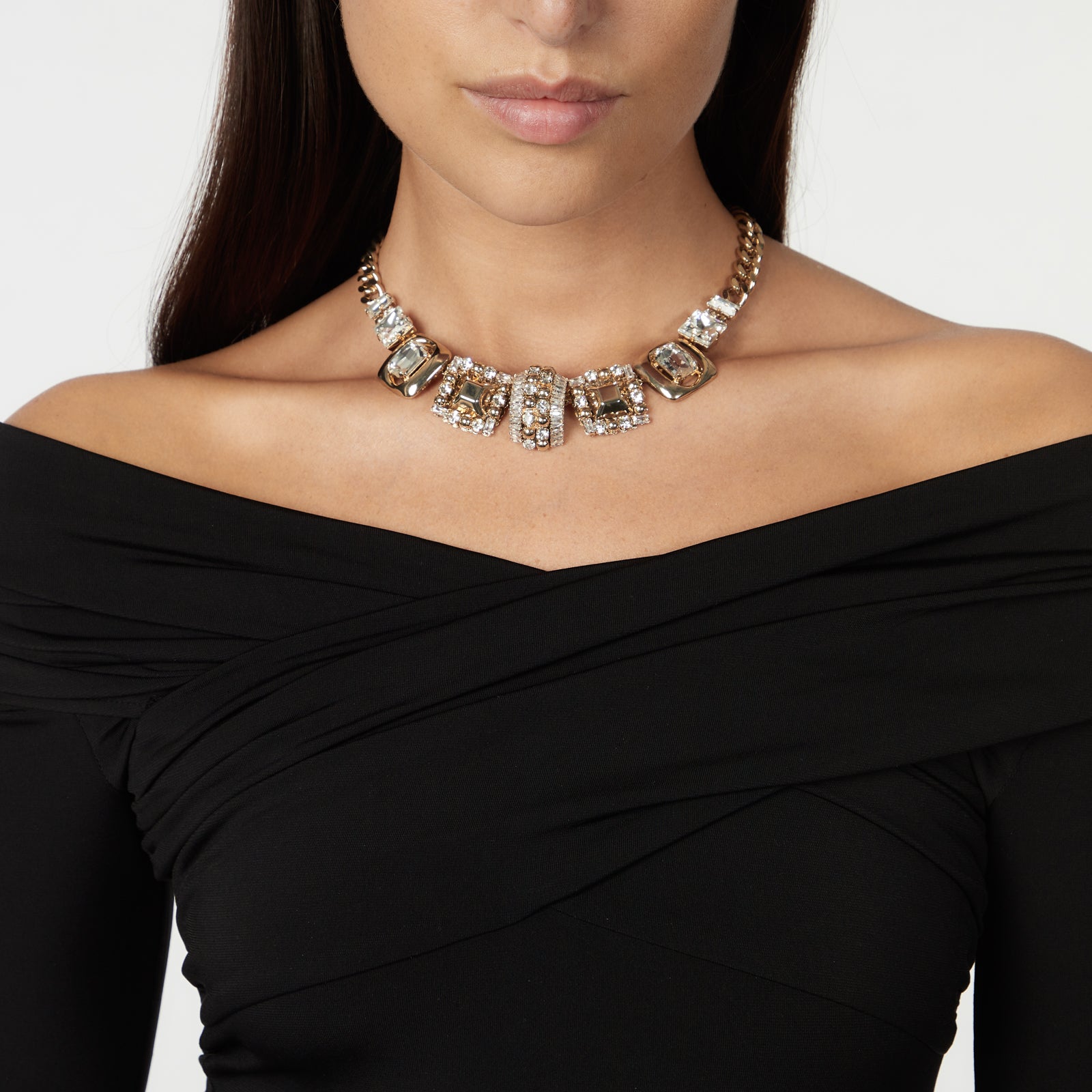 Large charms choker Babilonia - Gold and white - Sodini Bijoux