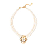Pearls choker with hexagonal charm Babilonia - Gold and white - Sodini Bijoux