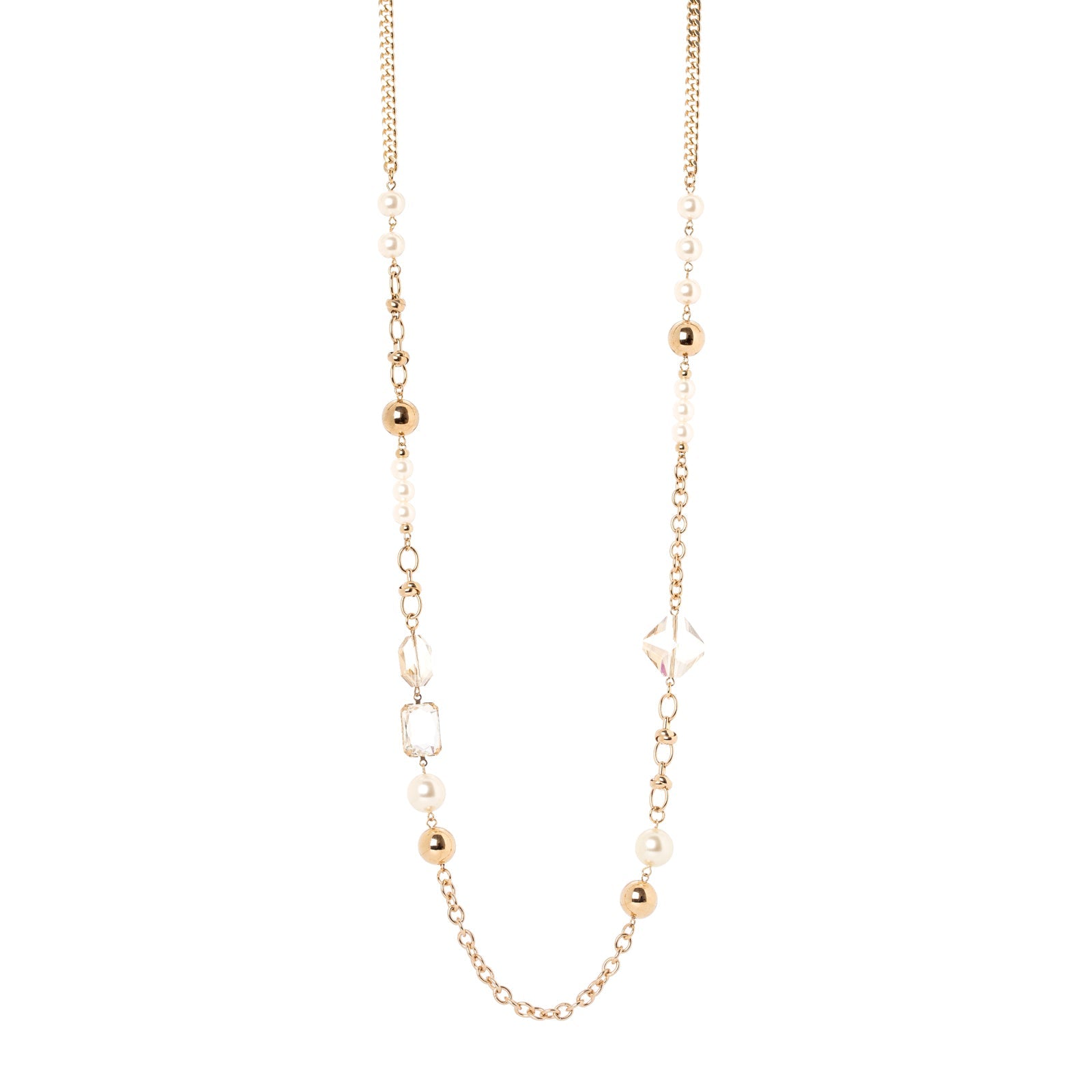 Collana lunga sfere e perle Babilonia - Oro e bianco - Sodini Bijoux