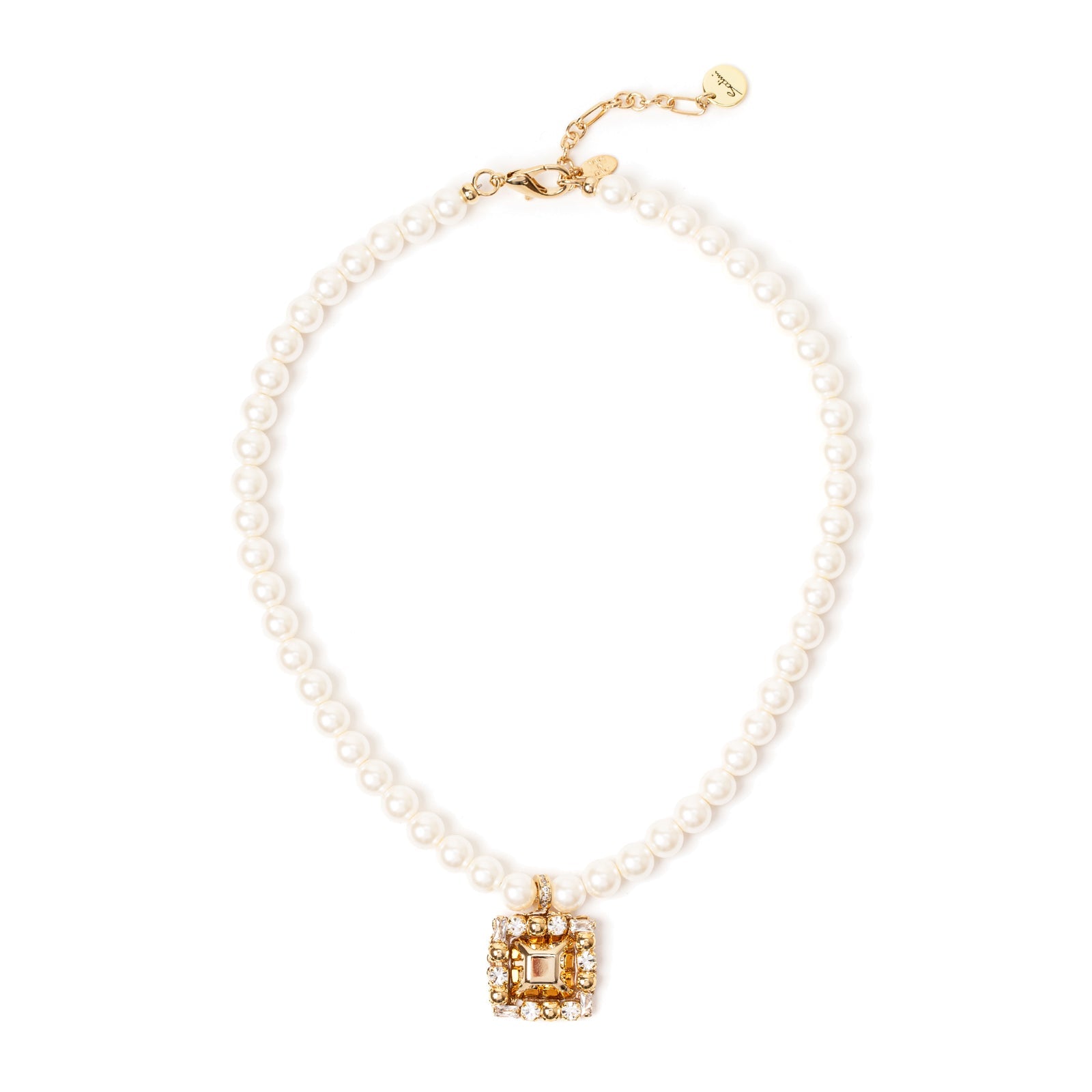 Girocollo di perle e charm quadrato Babilonia - Oro e bianco - Sodini Bijoux