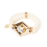 Double string of pearls elastic bracelet Babilonia - Gold and white - Sodini Bijoux
