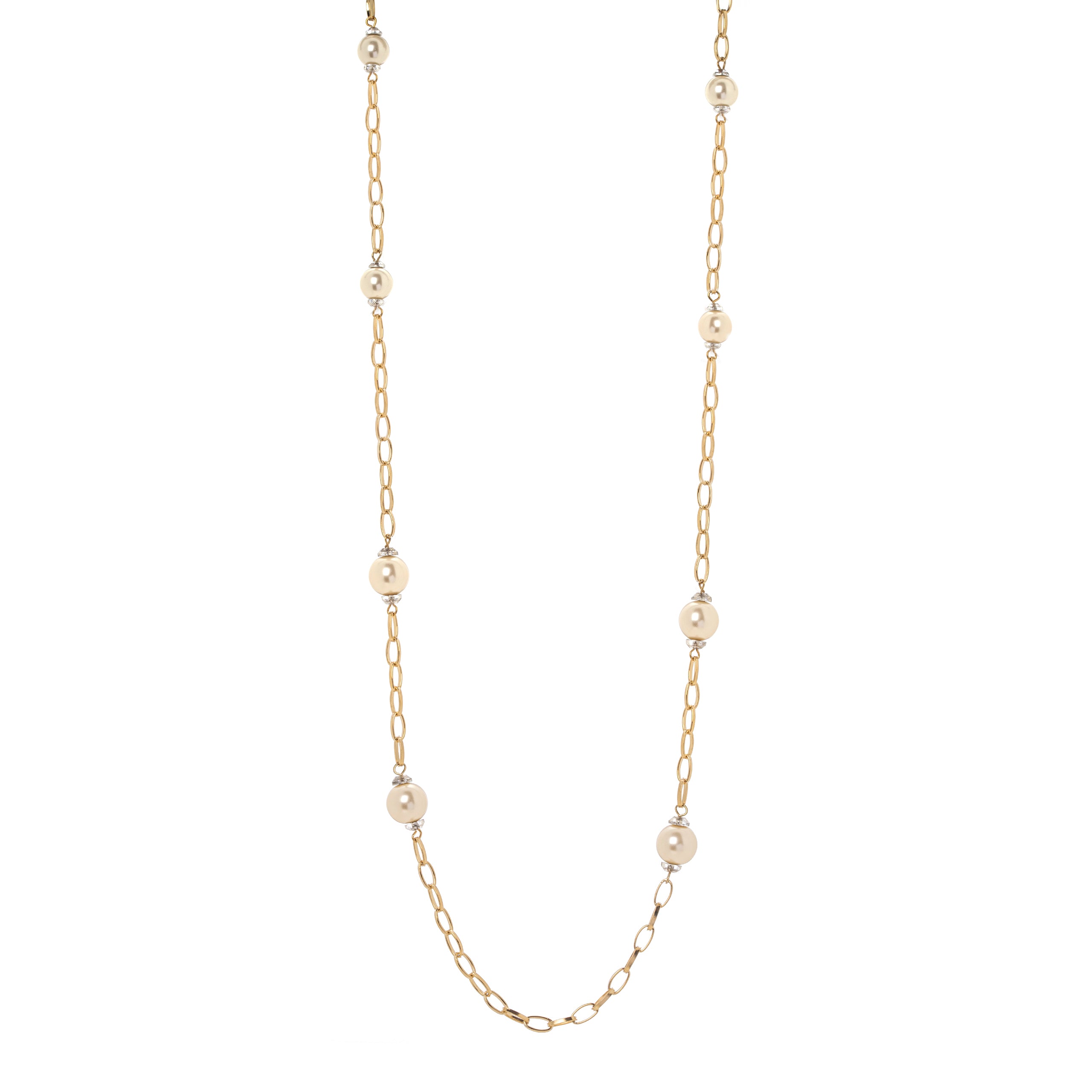 Collana lunga catena e perle incatenate Kelly - Bianco - Sodini Bijoux