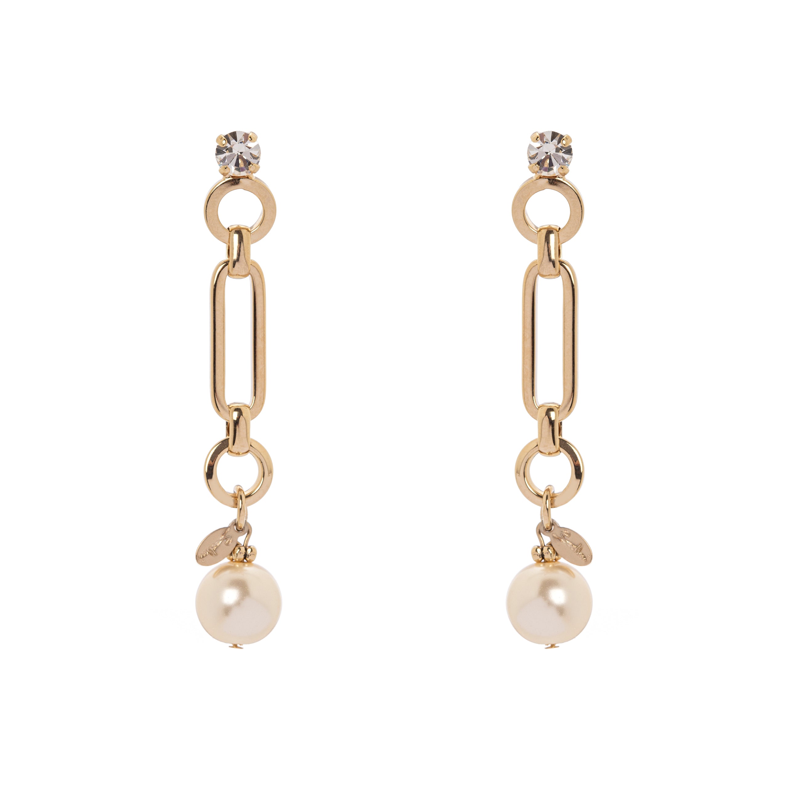 Orecchini strass, catena e perla Kelly - Bianco - Sodini Bijoux