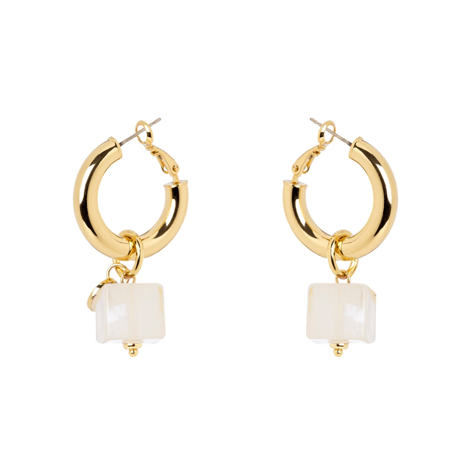 Orecchini cerchietto tubolare e cubo pendente Kaaba - Bianco - Sodini Bijoux